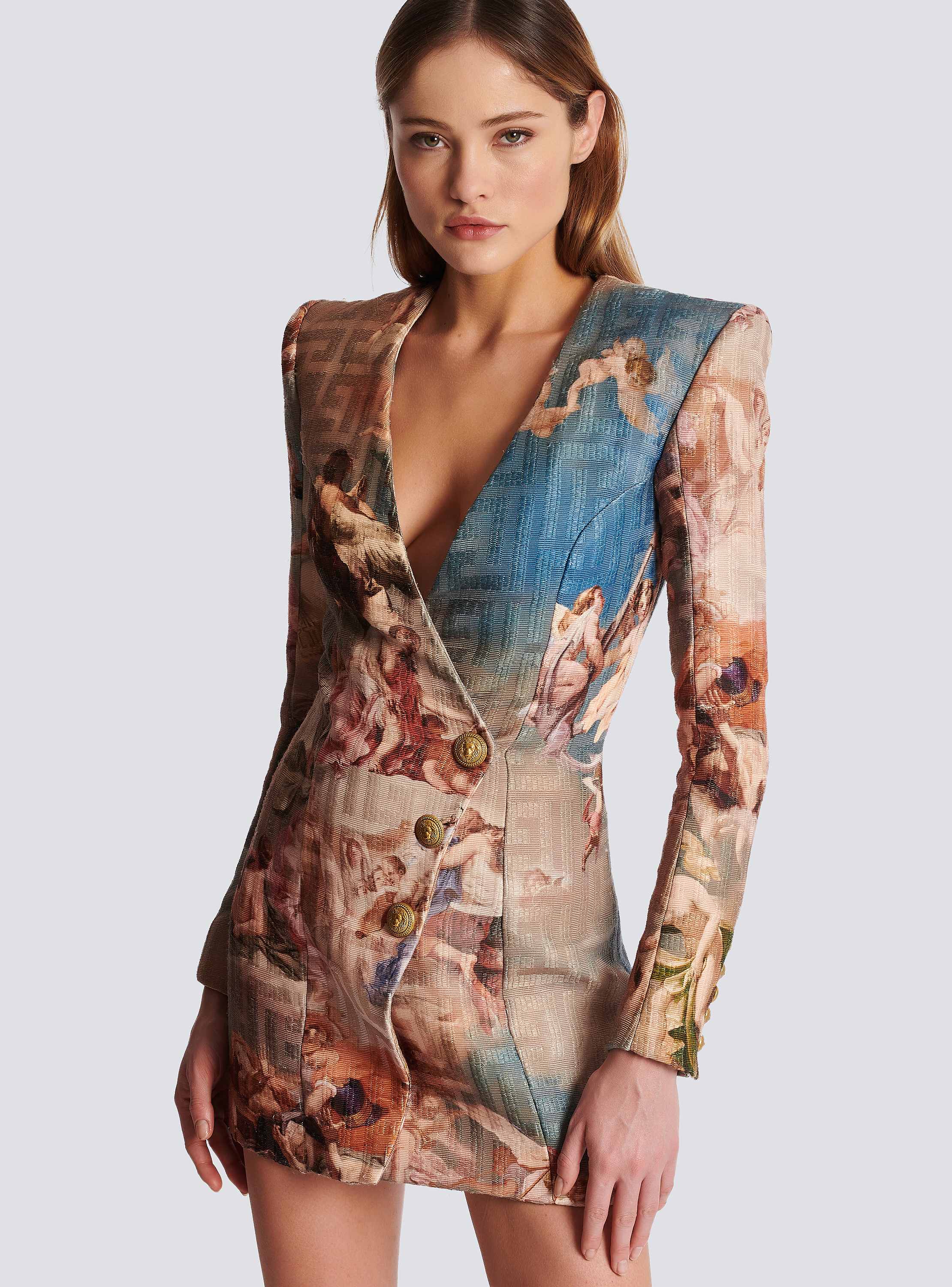 Sky printed monogrammed jacquard wrap dress