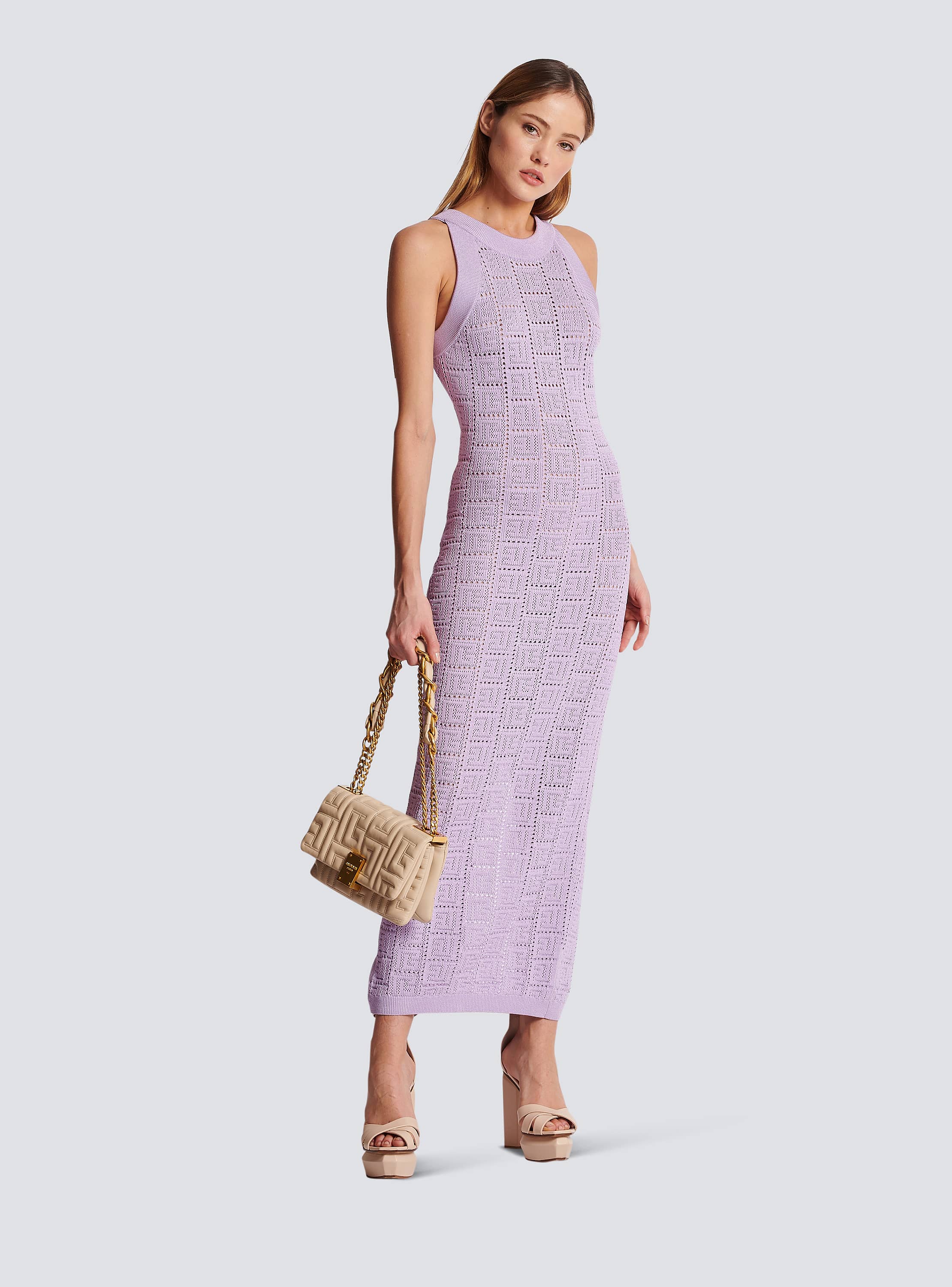 balmain knitted midi dress Monogrammed openwork knit - Women balmain jacket