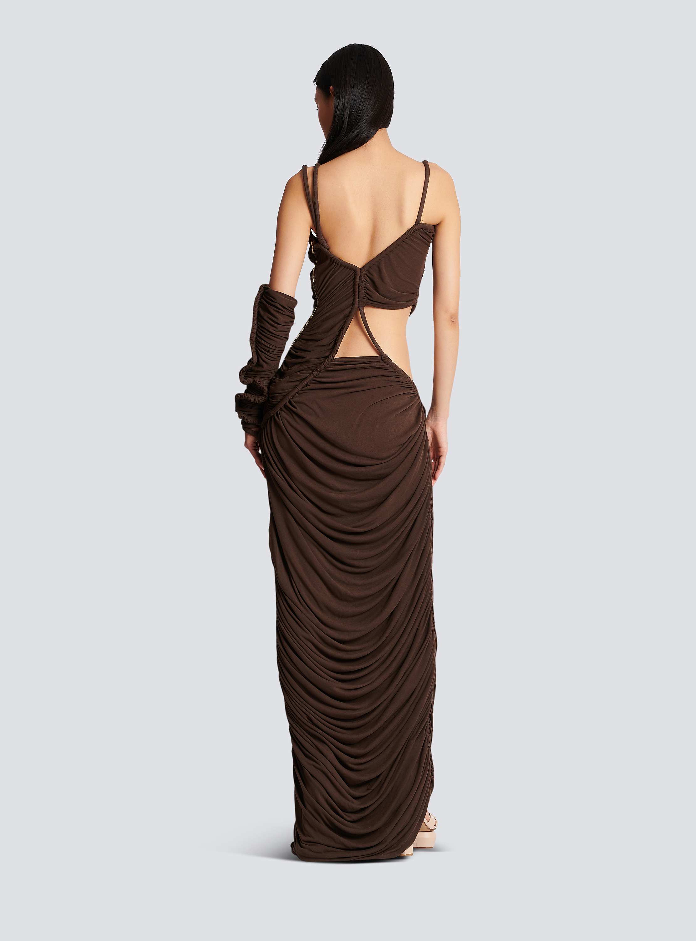 Asymmetric draped jersey maxi dress