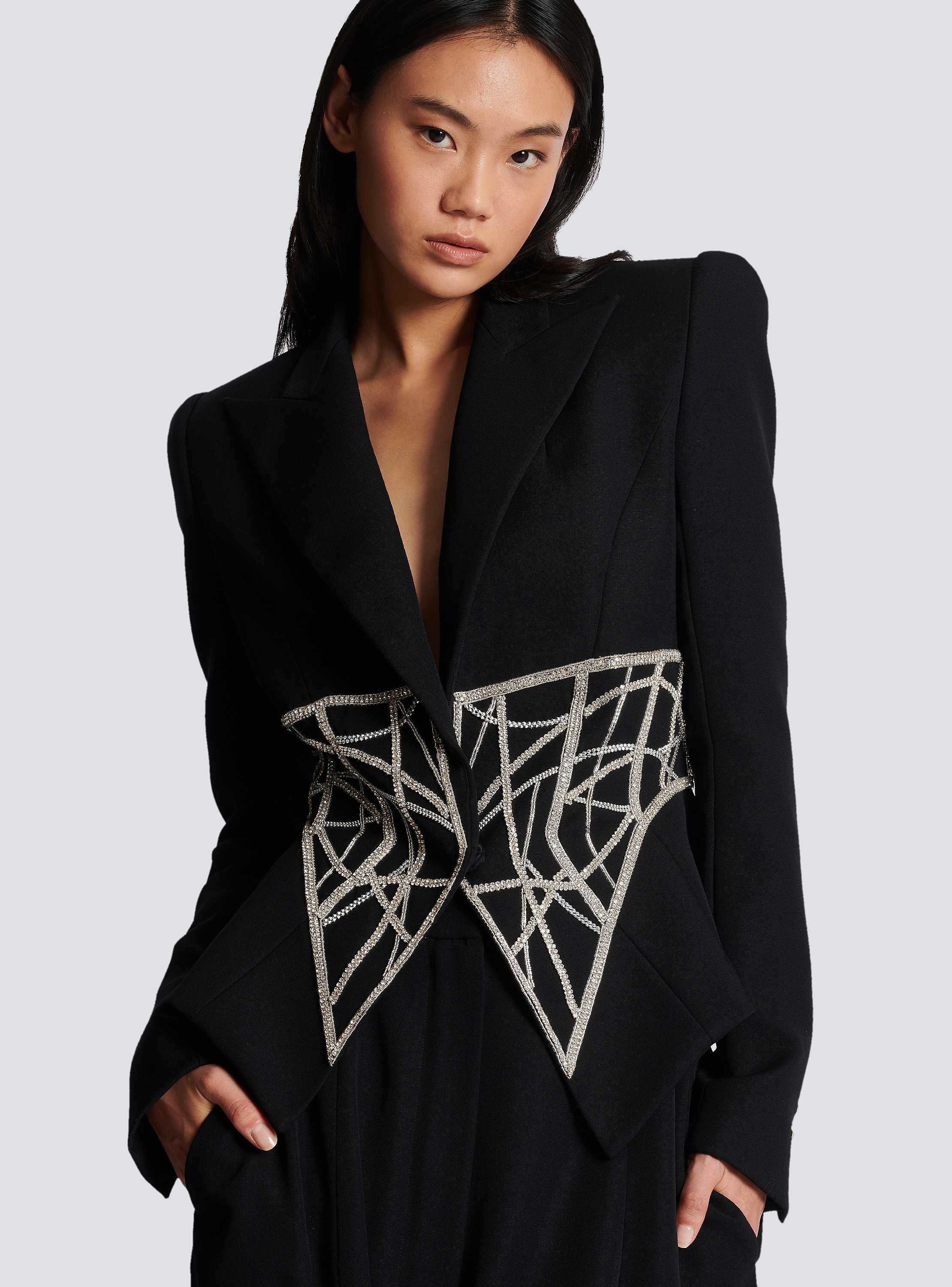 Embroidered slim-fit grain de poudre jacket