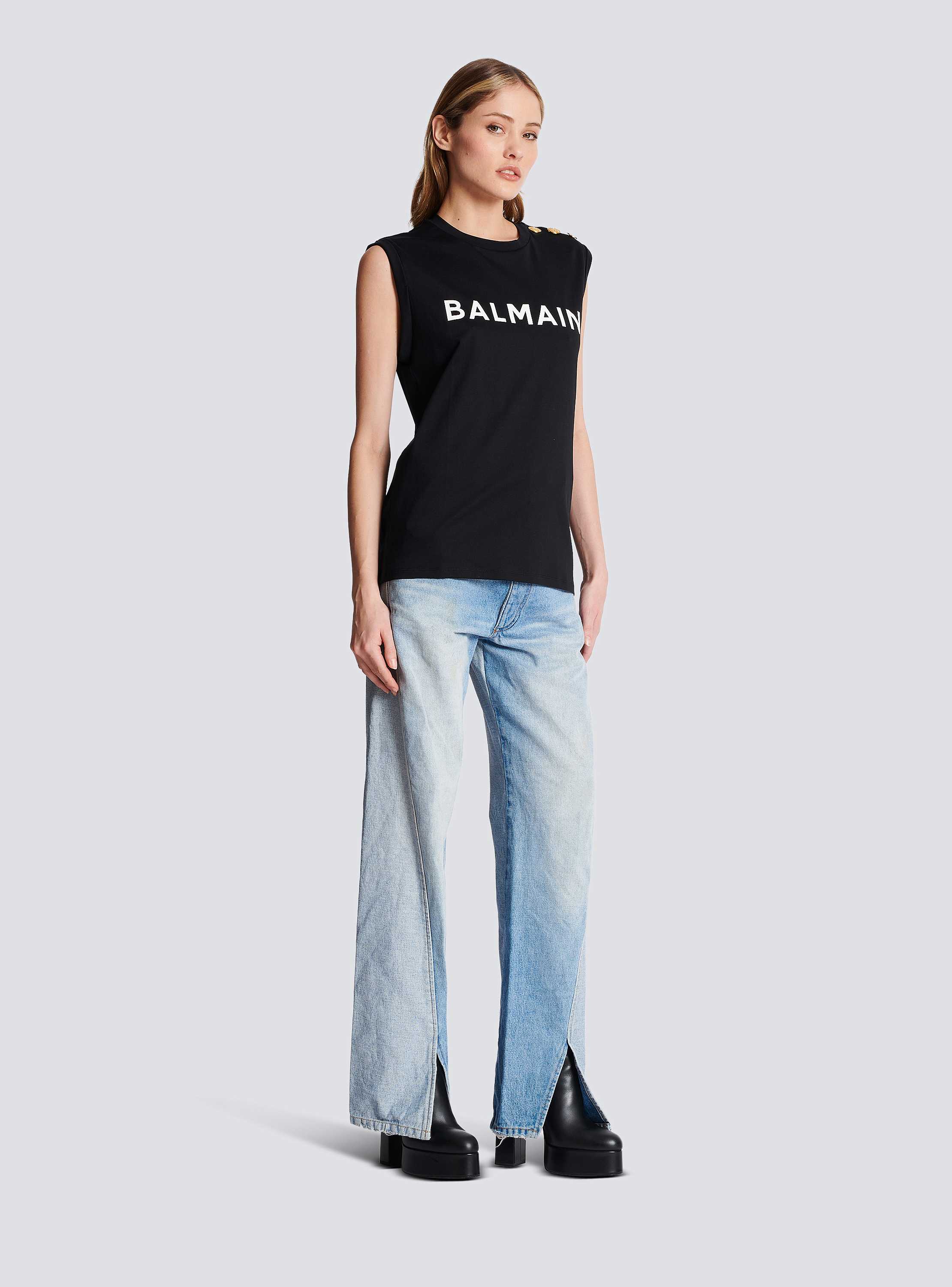 Eco-responsible cotton T-shirt with Balmain logo print