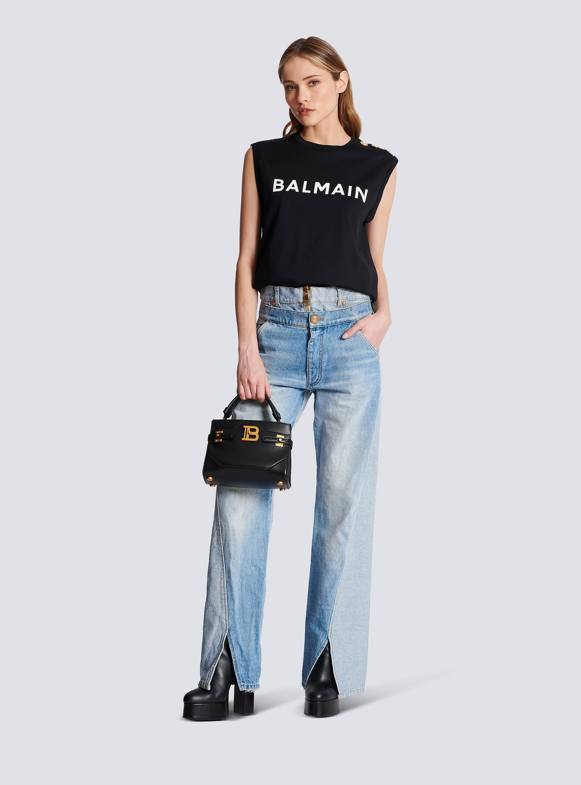Eco-responsible cotton T-shirt with Balmain logo print