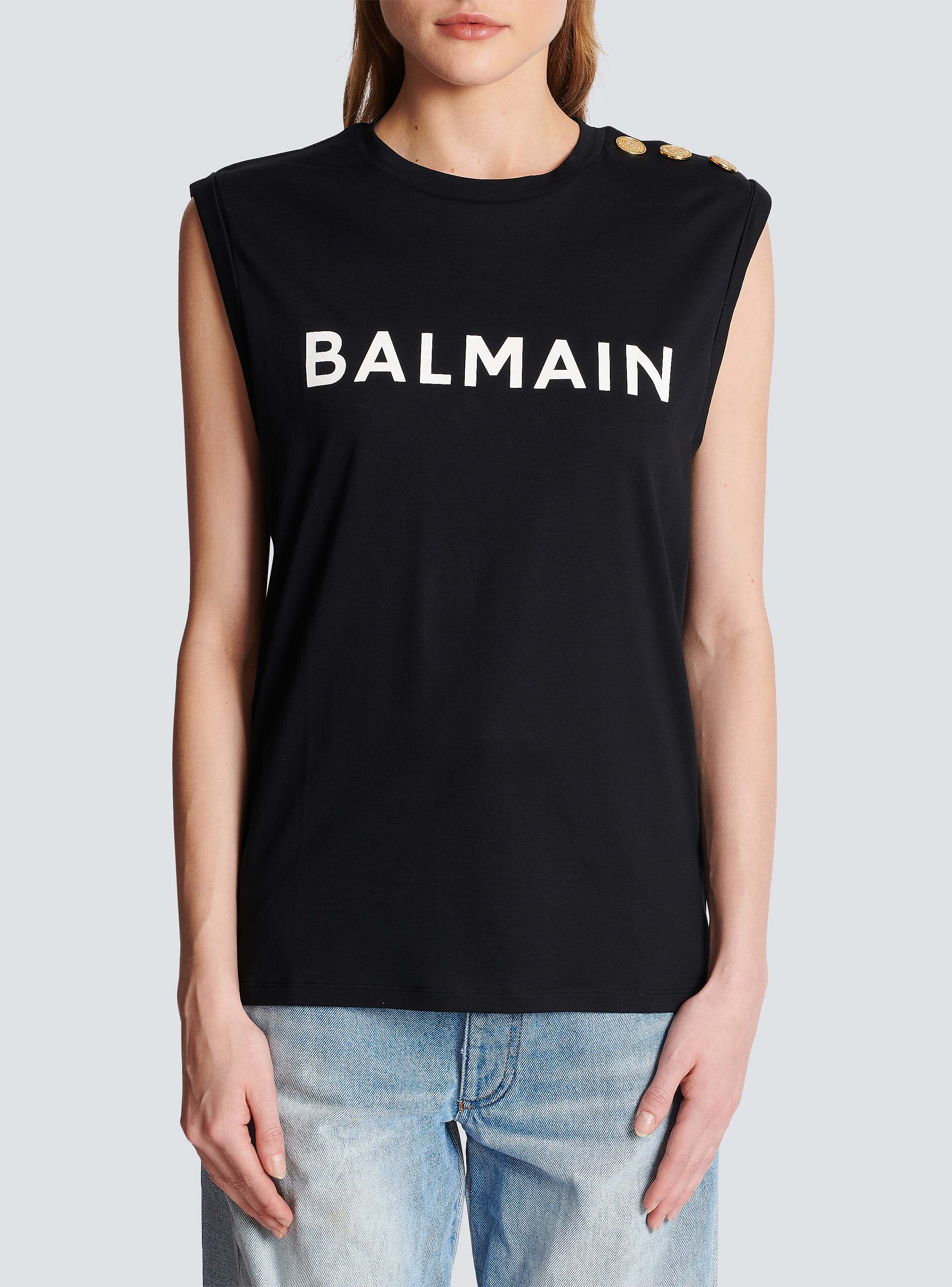 Eco-responsible cotton T-shirt with Balmain logo print