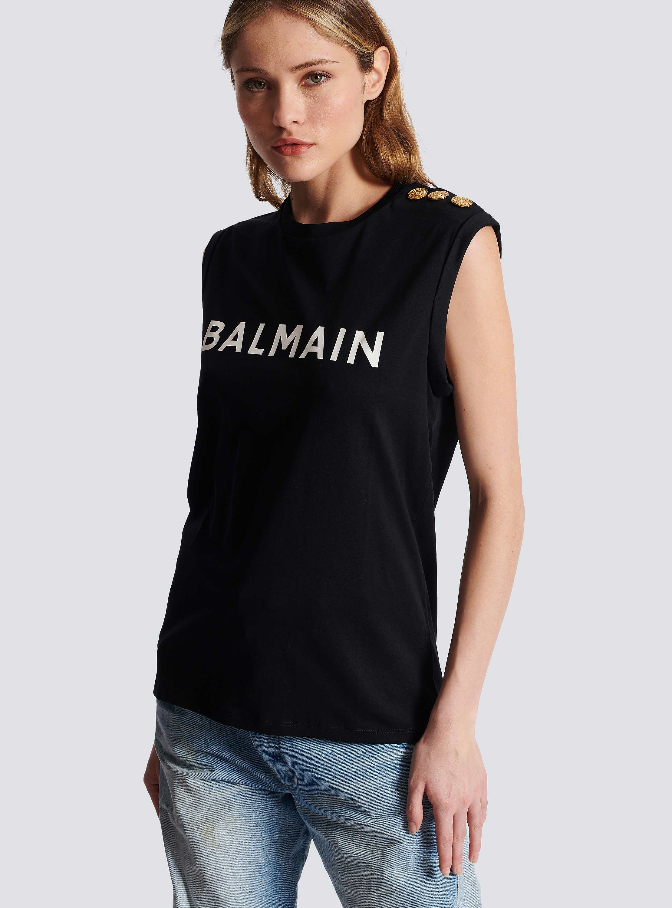 Eco-responsible cotton T-shirt with Balmain logo print