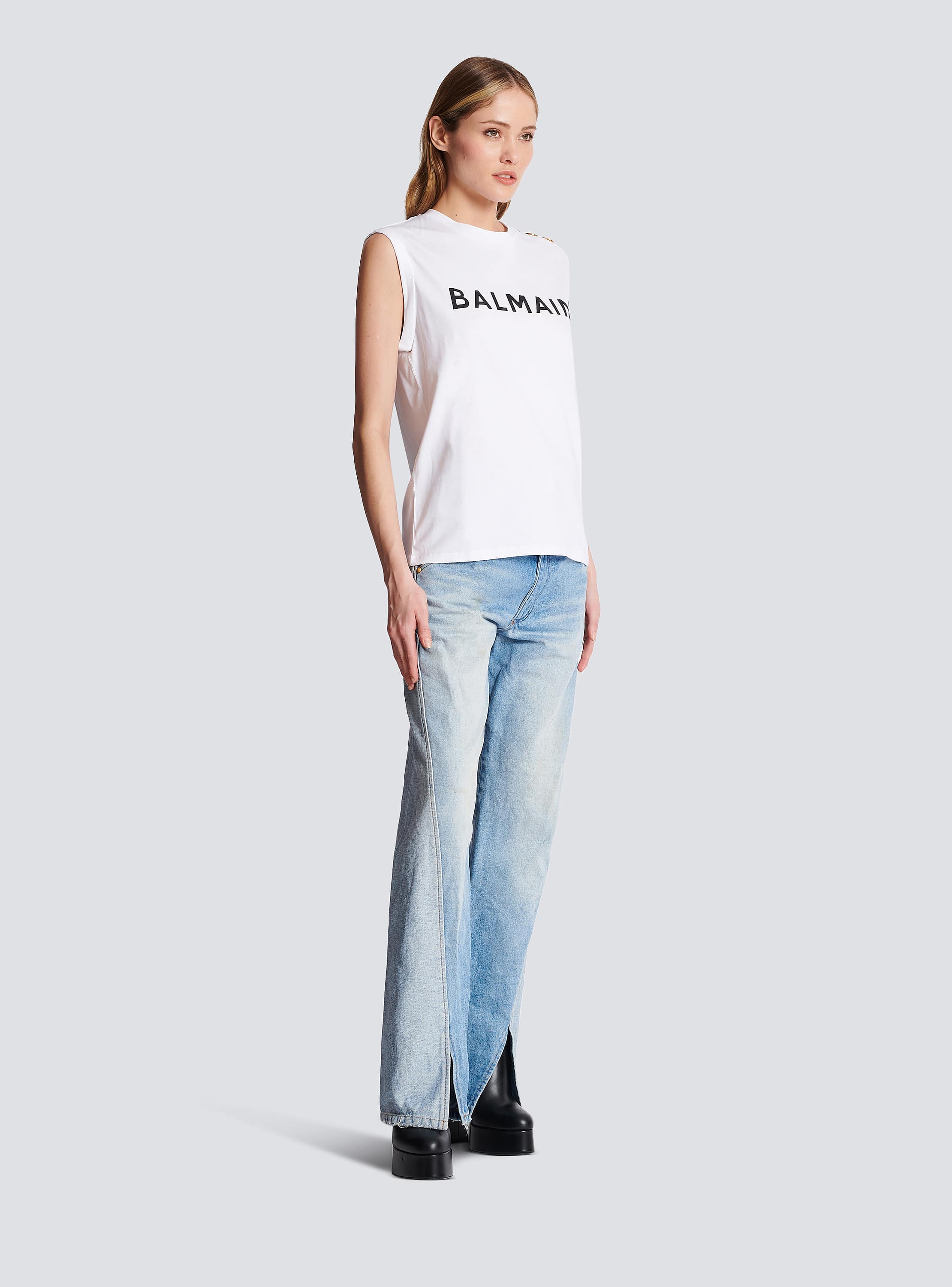 Eco-responsible cotton T-shirt with Balmain logo print