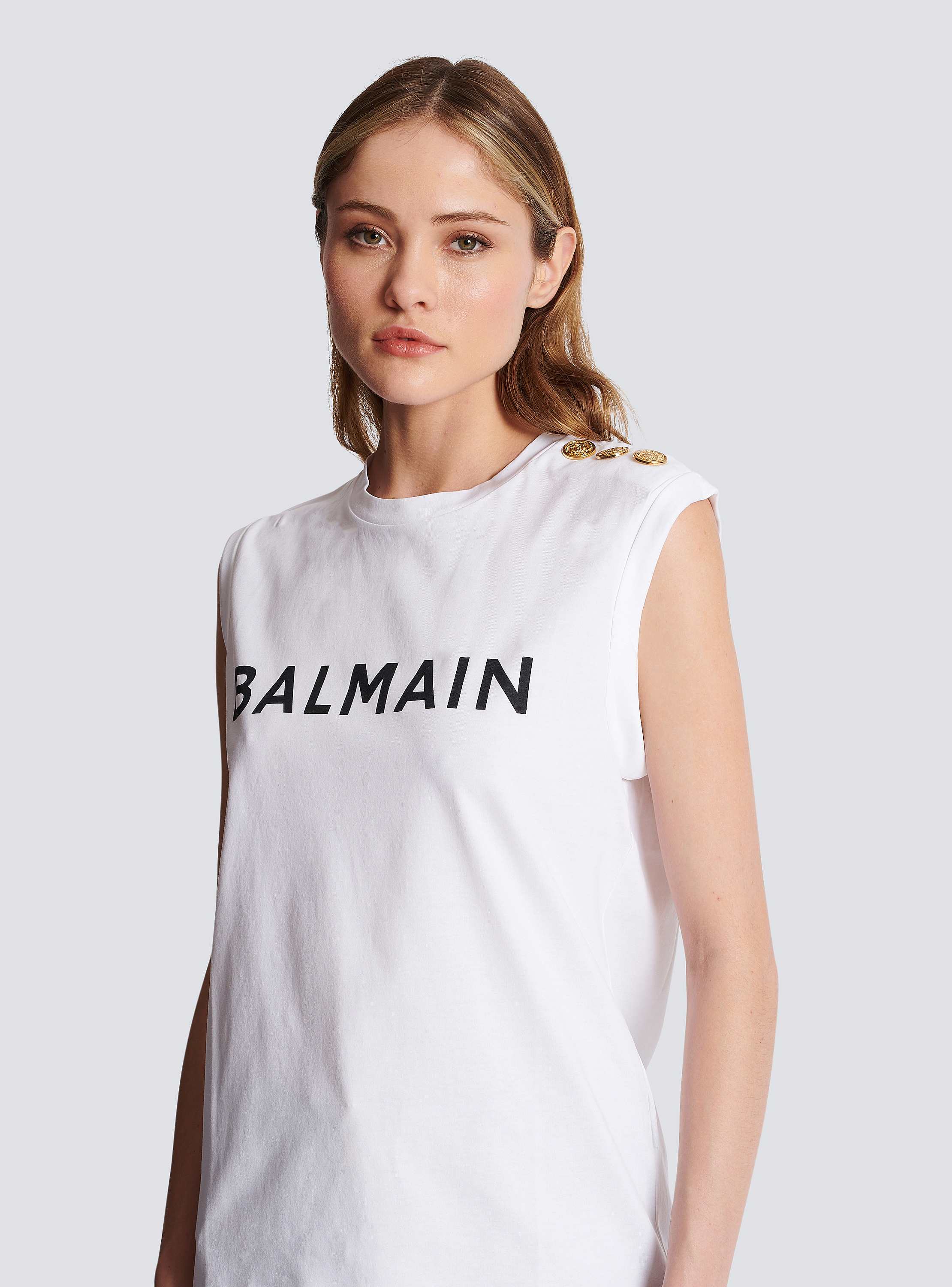 Eco-responsible cotton T-shirt with Balmain logo print