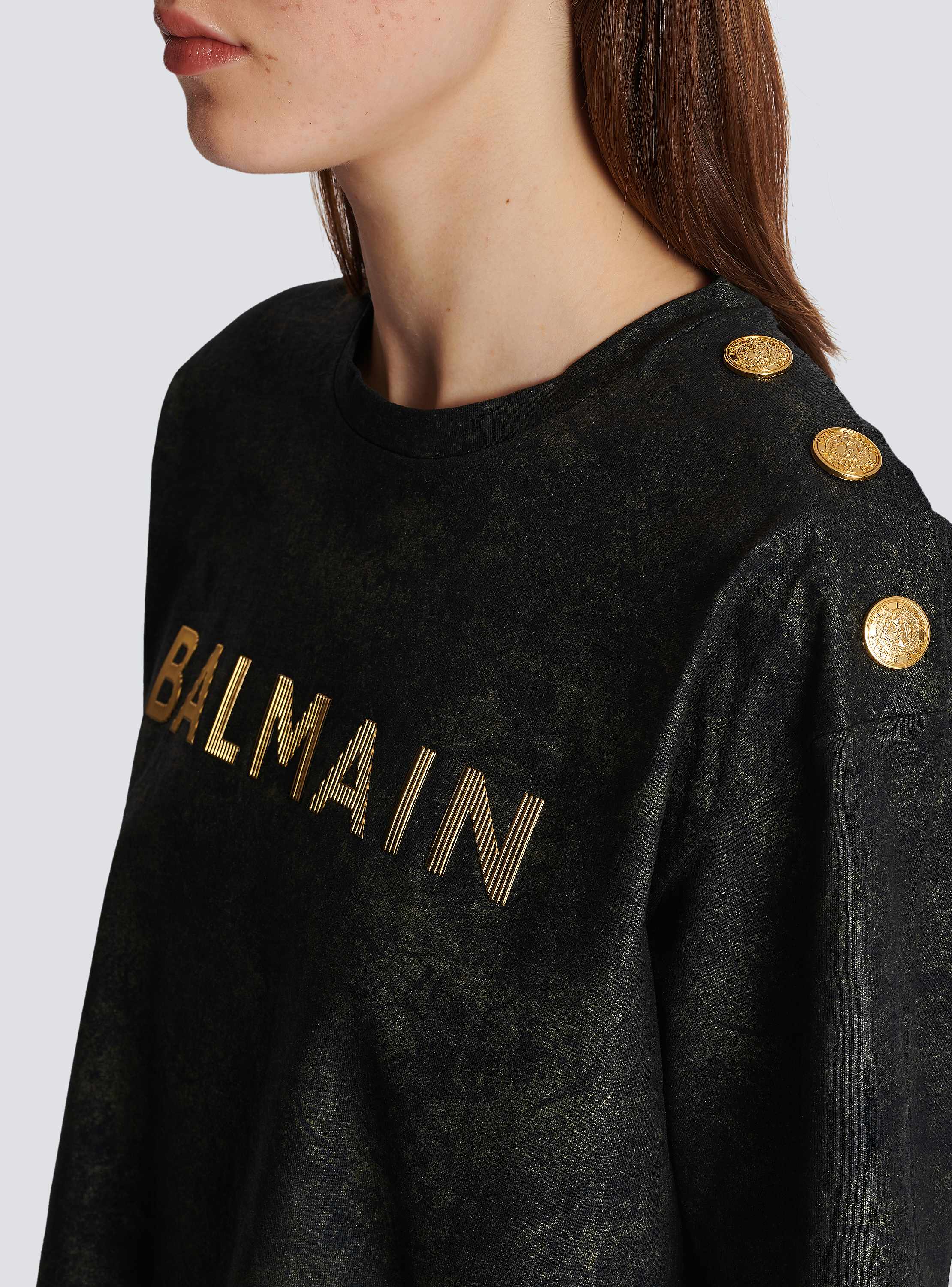 Cropped eco-responsible cotton T-shirt with textured Balmain
