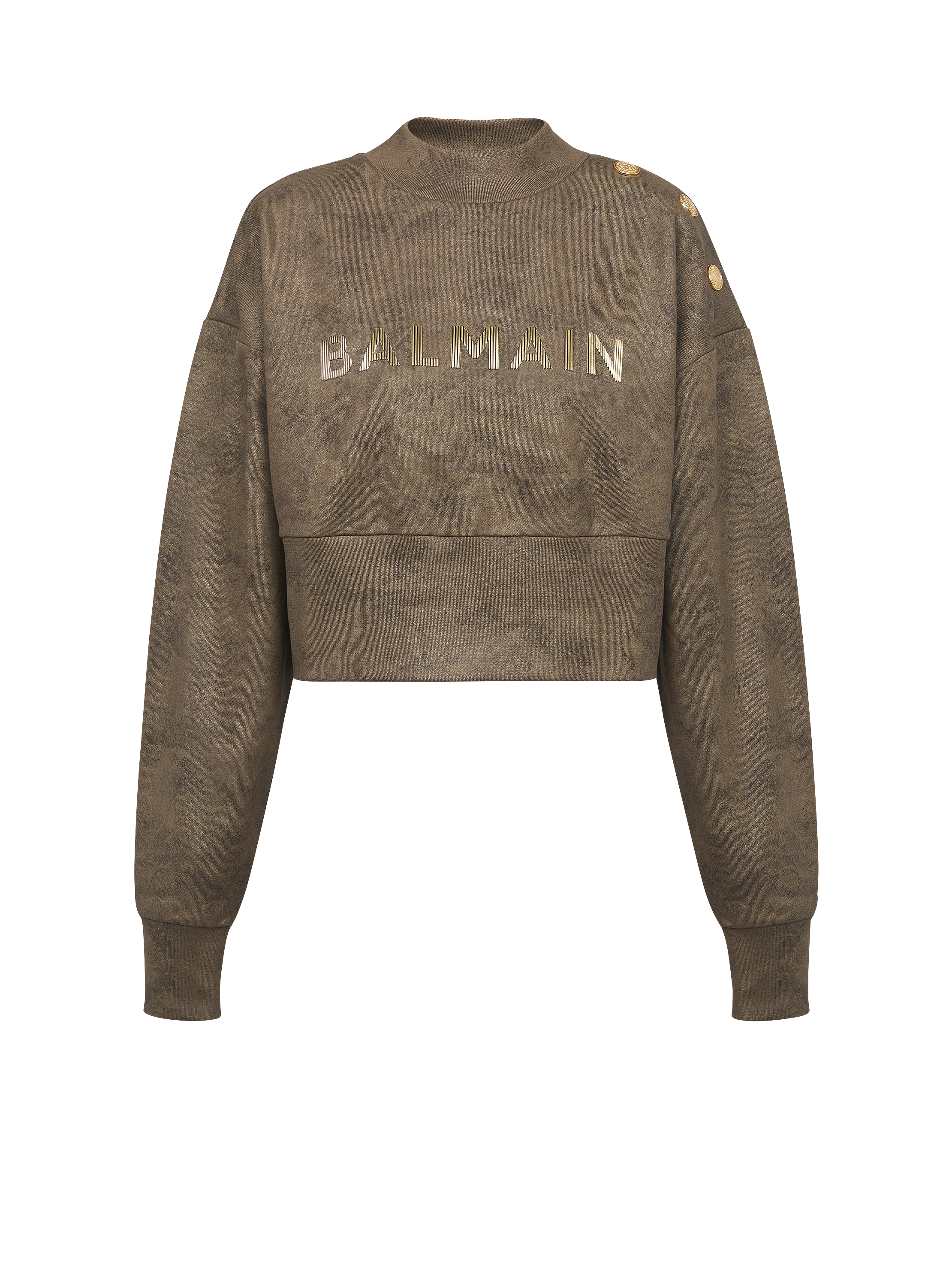 Eco-responsible cotton cropped sweatshirt with metallic Balmain logo