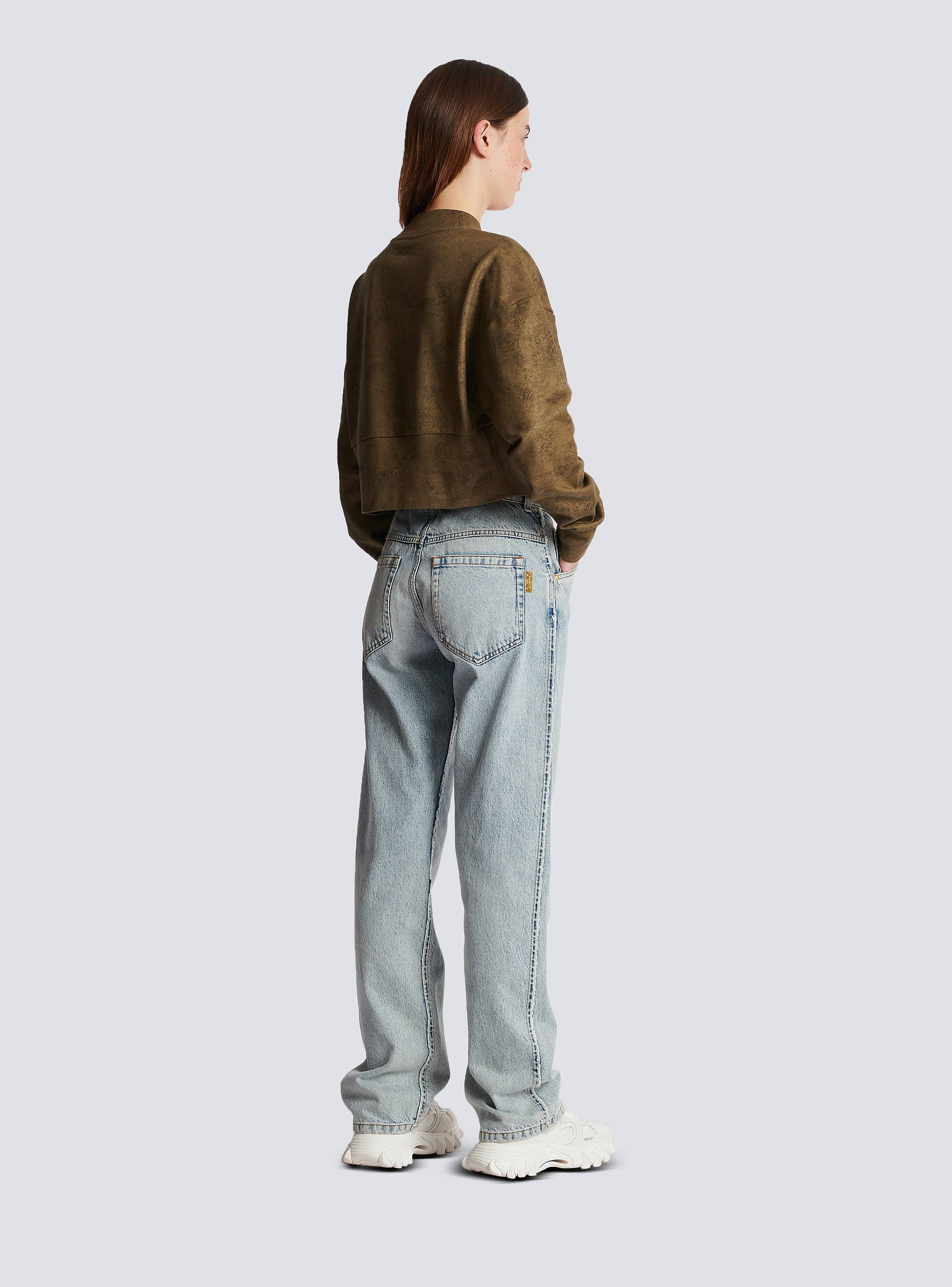 Eco-responsible cotton cropped sweatshirt with metallic Balmain logo