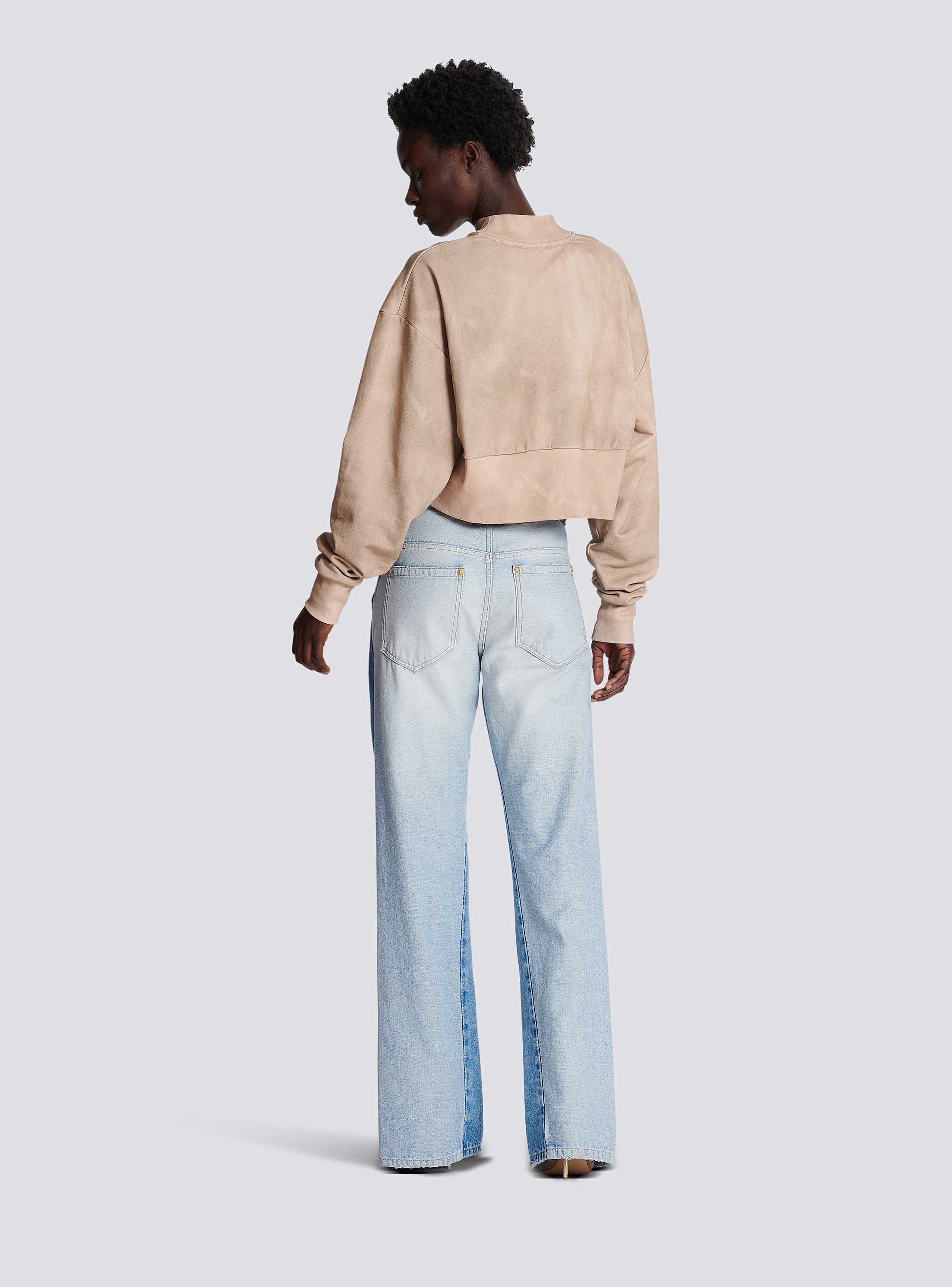 Eco-responsible cotton cropped sweatshirt with Balmain logo print