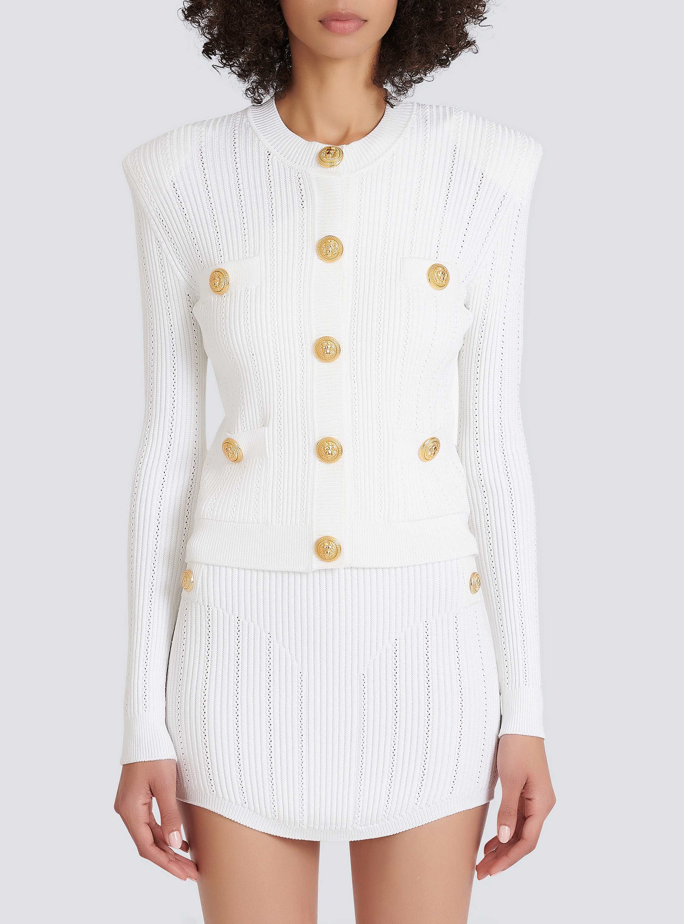 Knit cardigan with gold buttons white - Women | BALMAIN Knit cardigan with gold buttons white - Women | BALMAIN