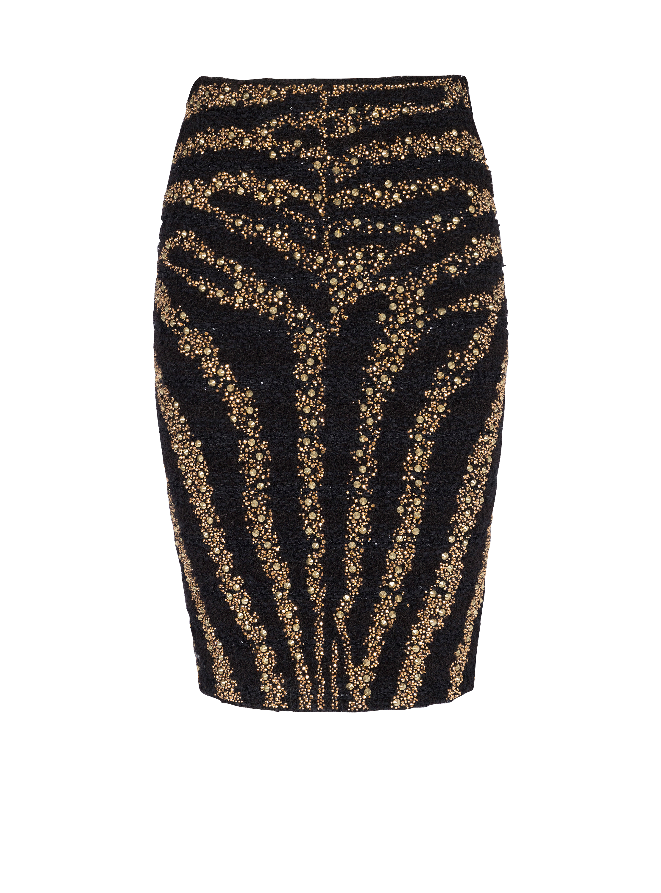Embroidered tweed pencil skirt