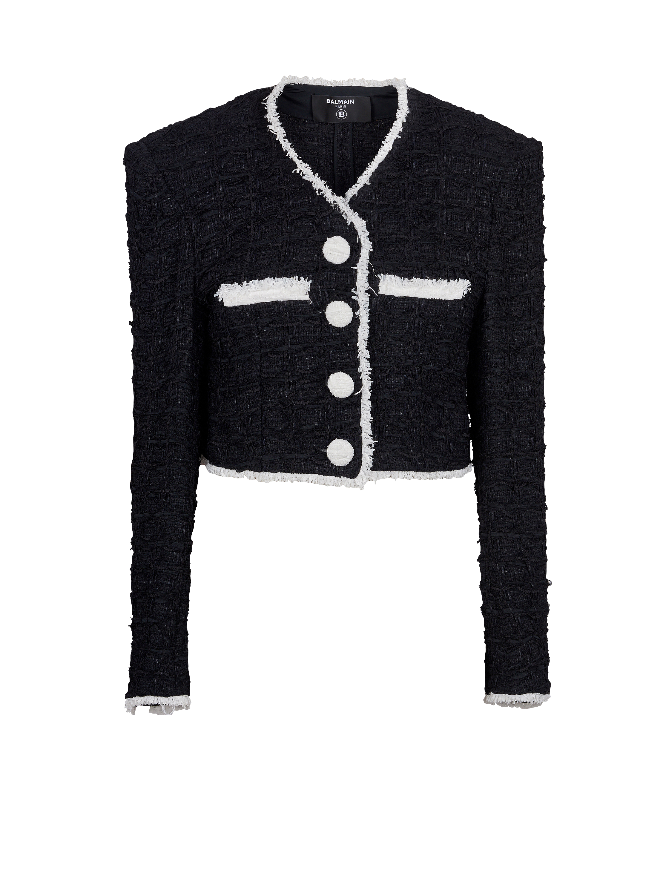 Short tweed jacket with contrasting details