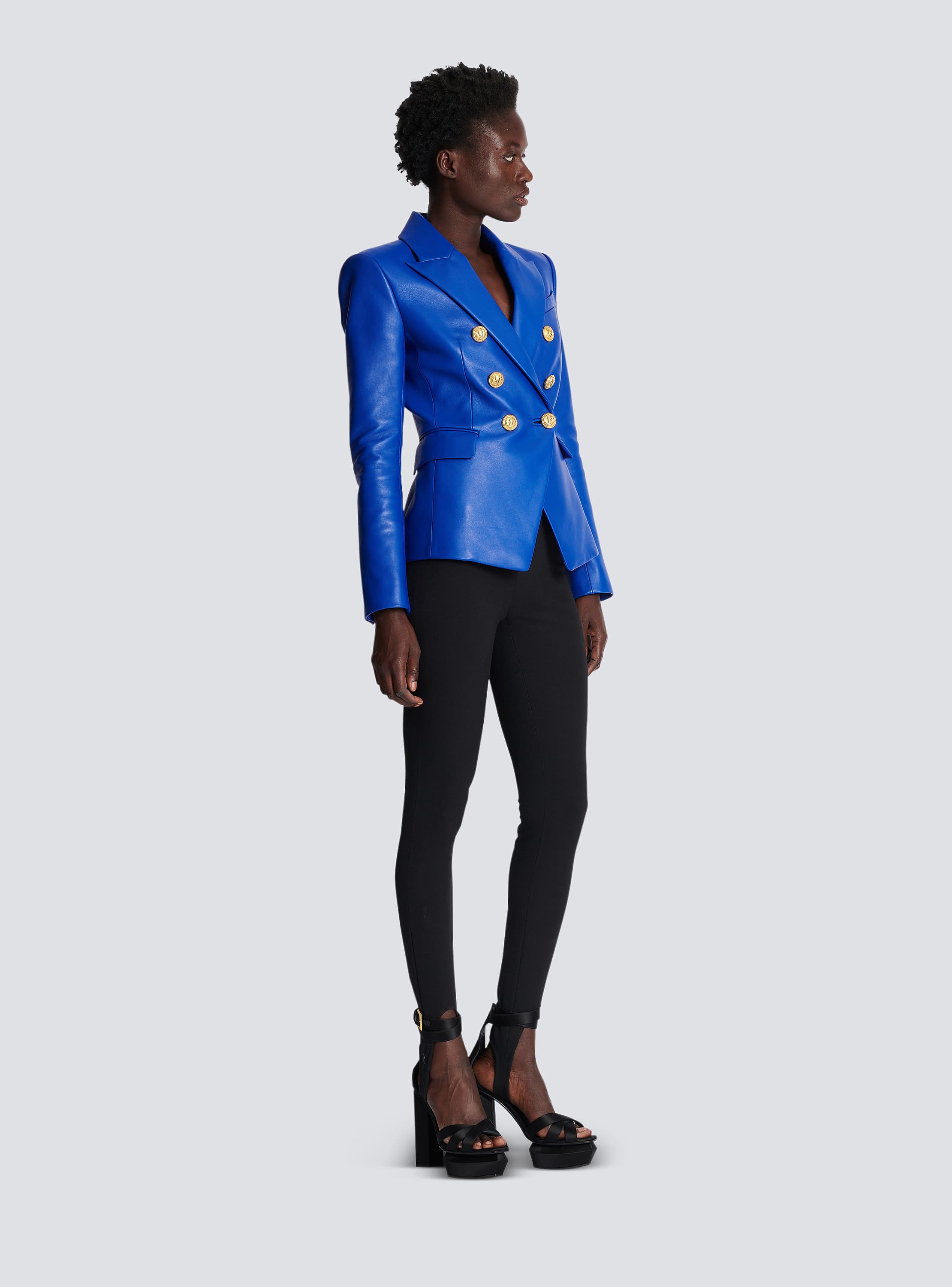 ジャケット BALMAIN SS25 Blazer Spencer (EF1SC225ME54 0PA) Double-breasted leather blazer - Women | BALMAIN