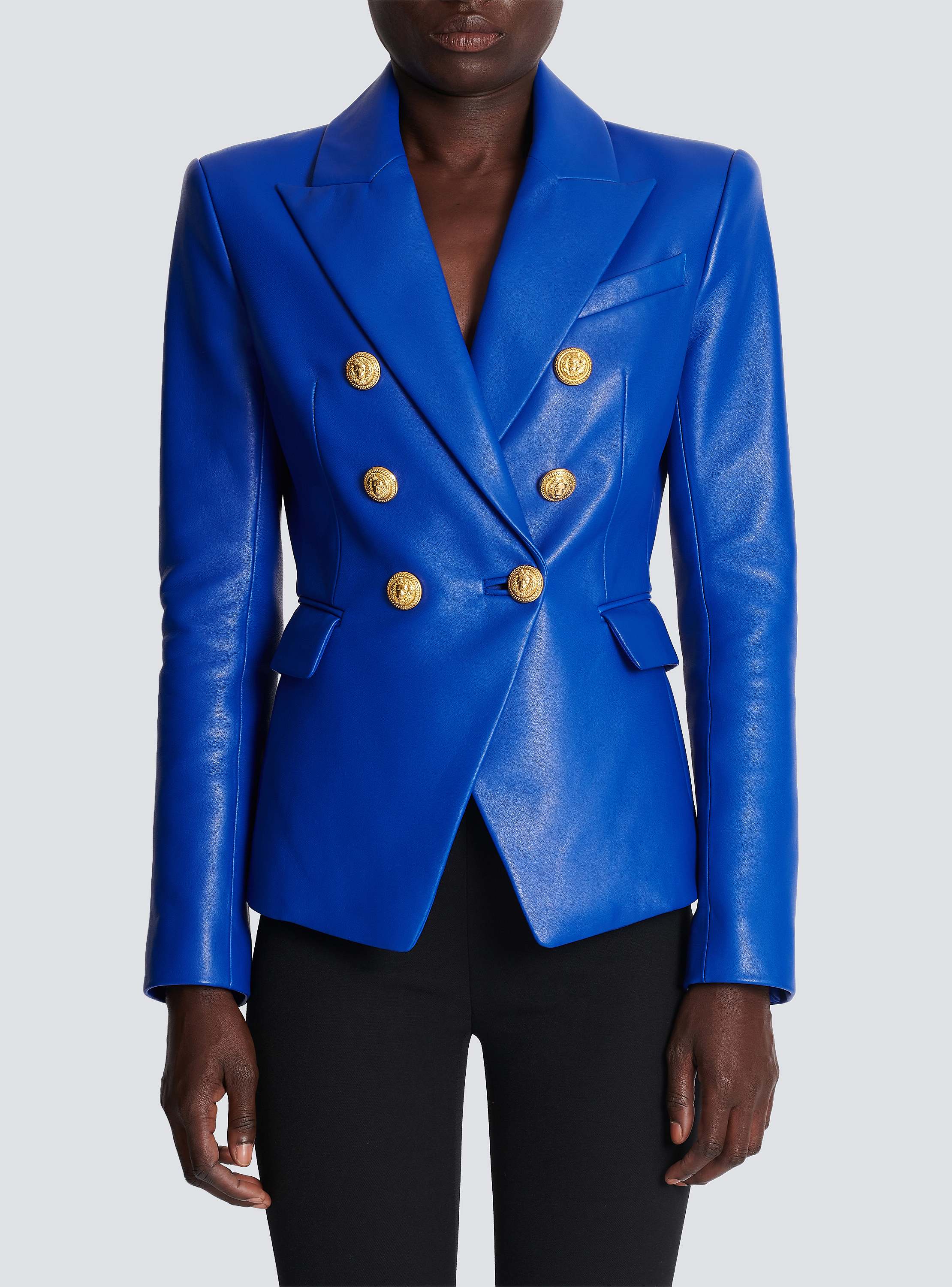 Double-breasted leather blazer - Women | BALMAIN