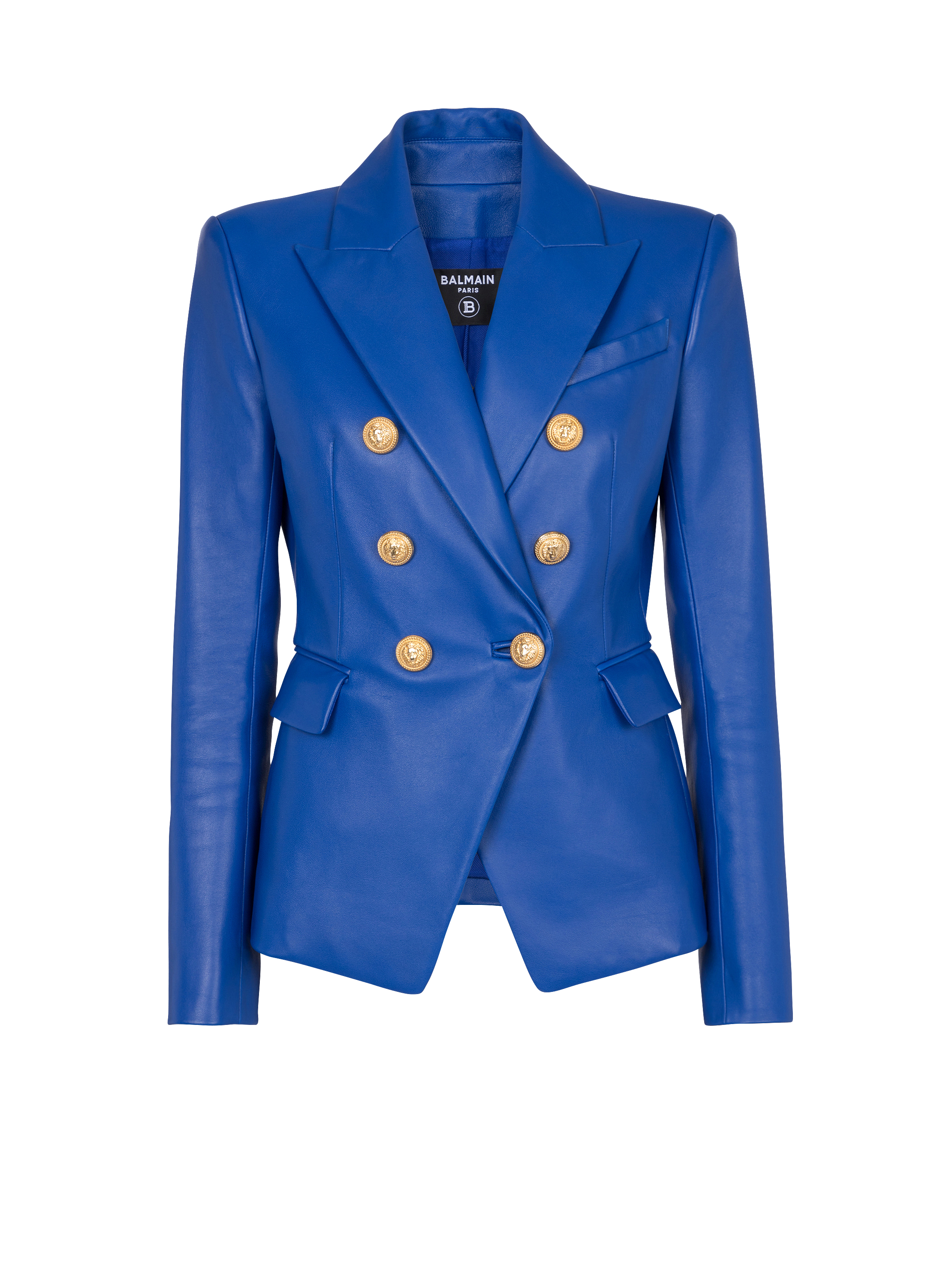 Double-breasted leather blazer
