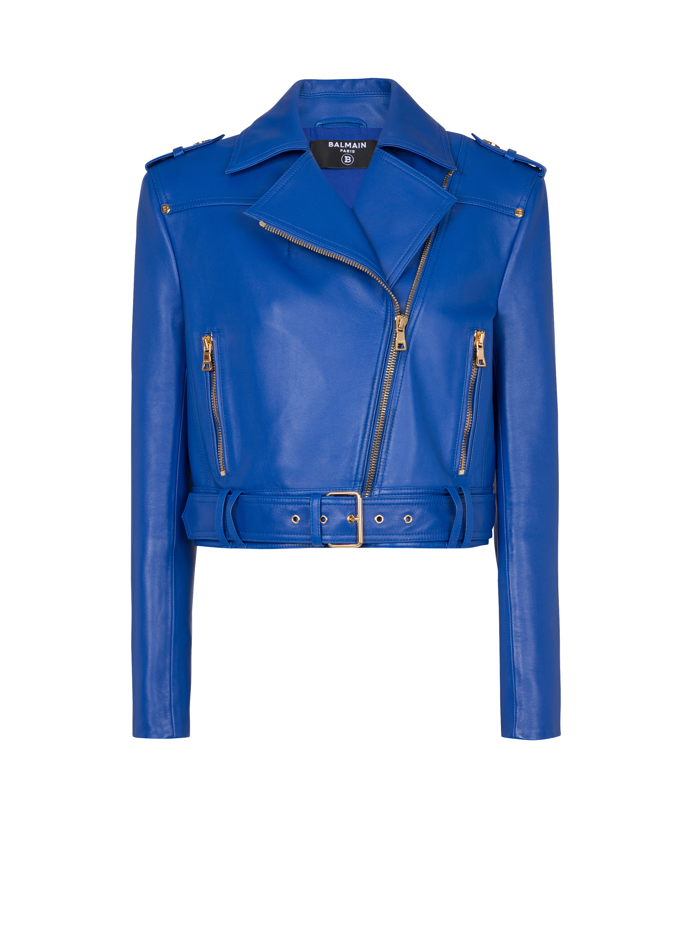 Short leather biker jacket
