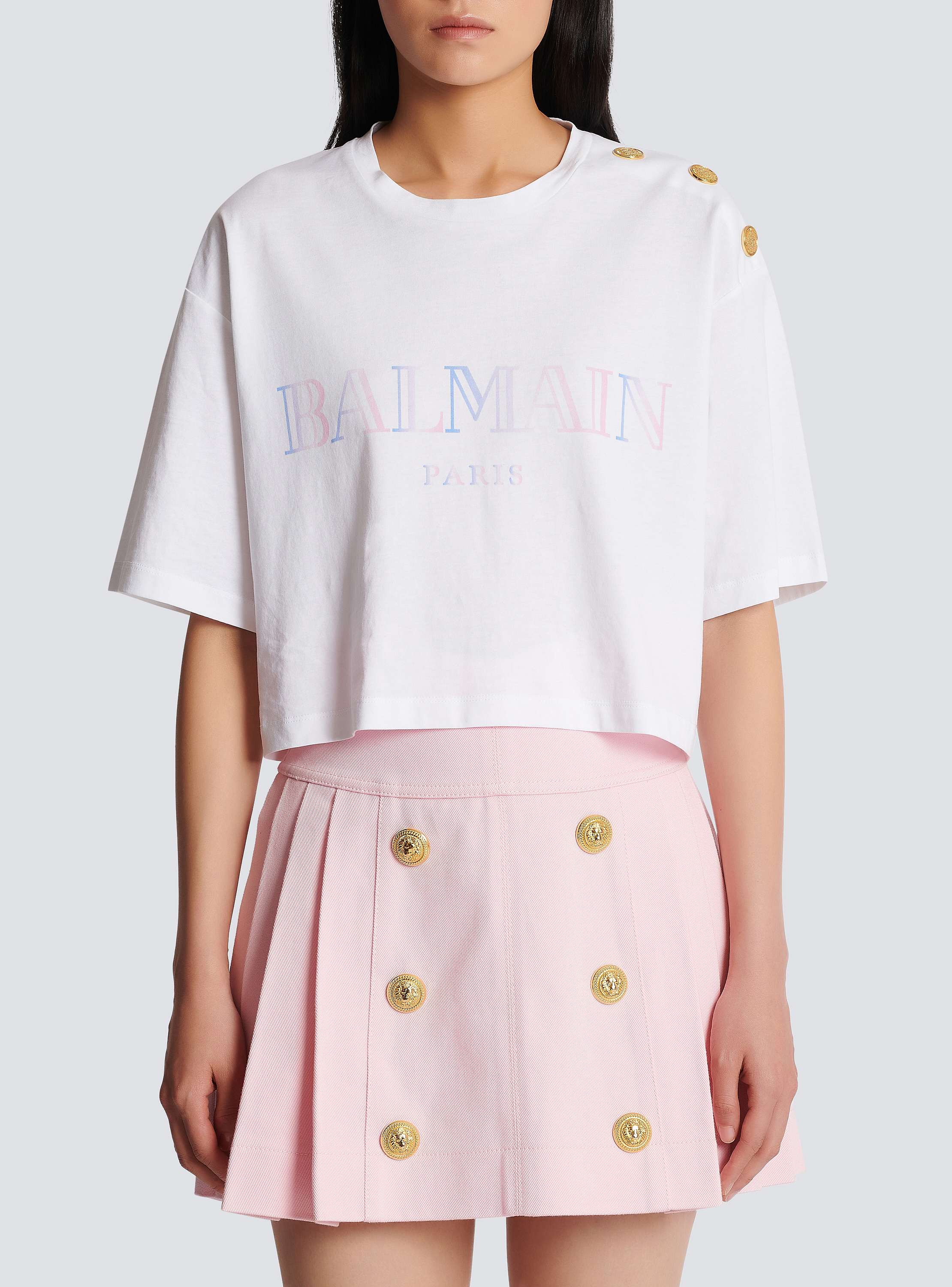 Gradient Balmain print cropped T-shirt