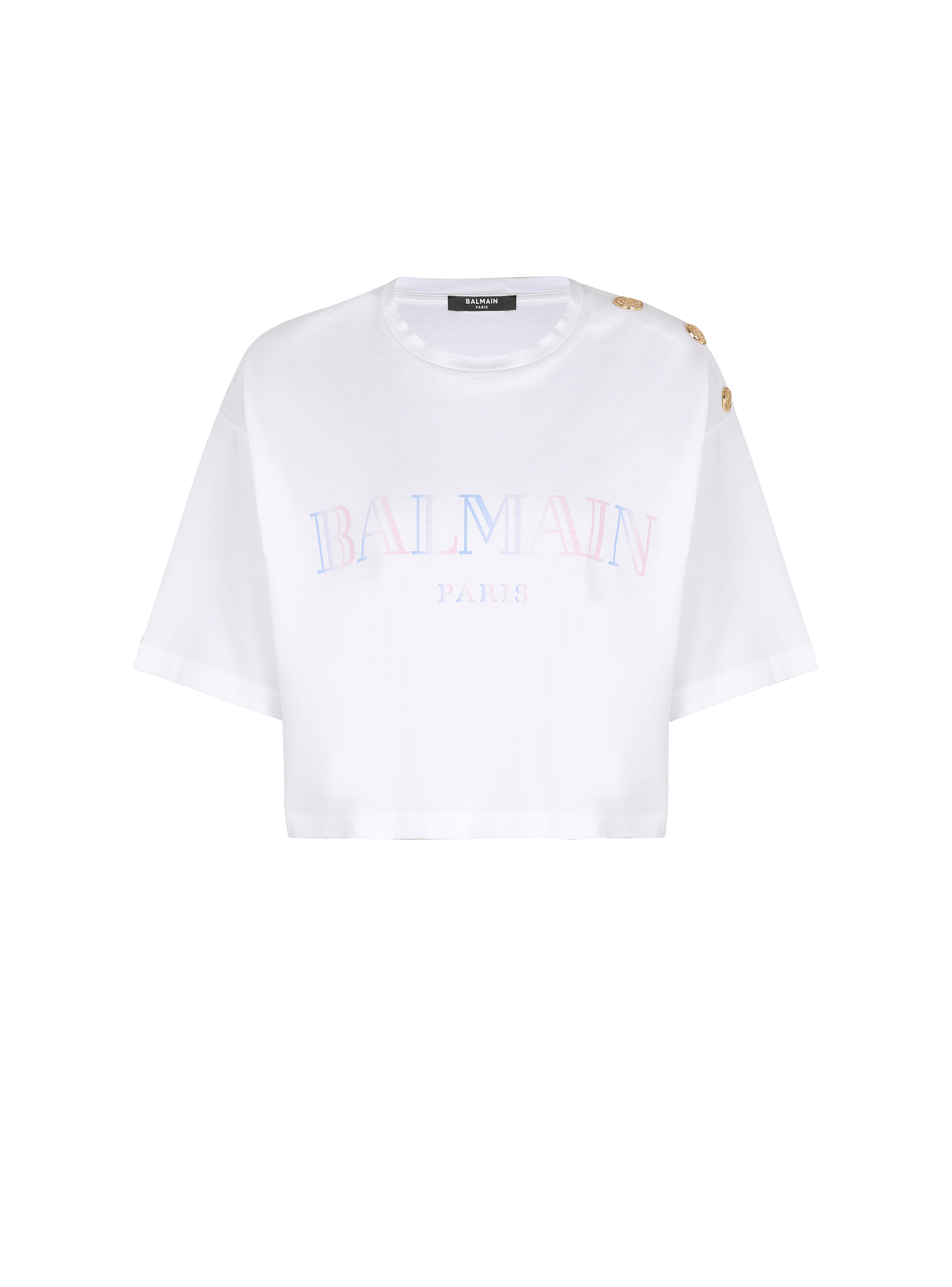 Gradient Balmain print cropped T-shirt