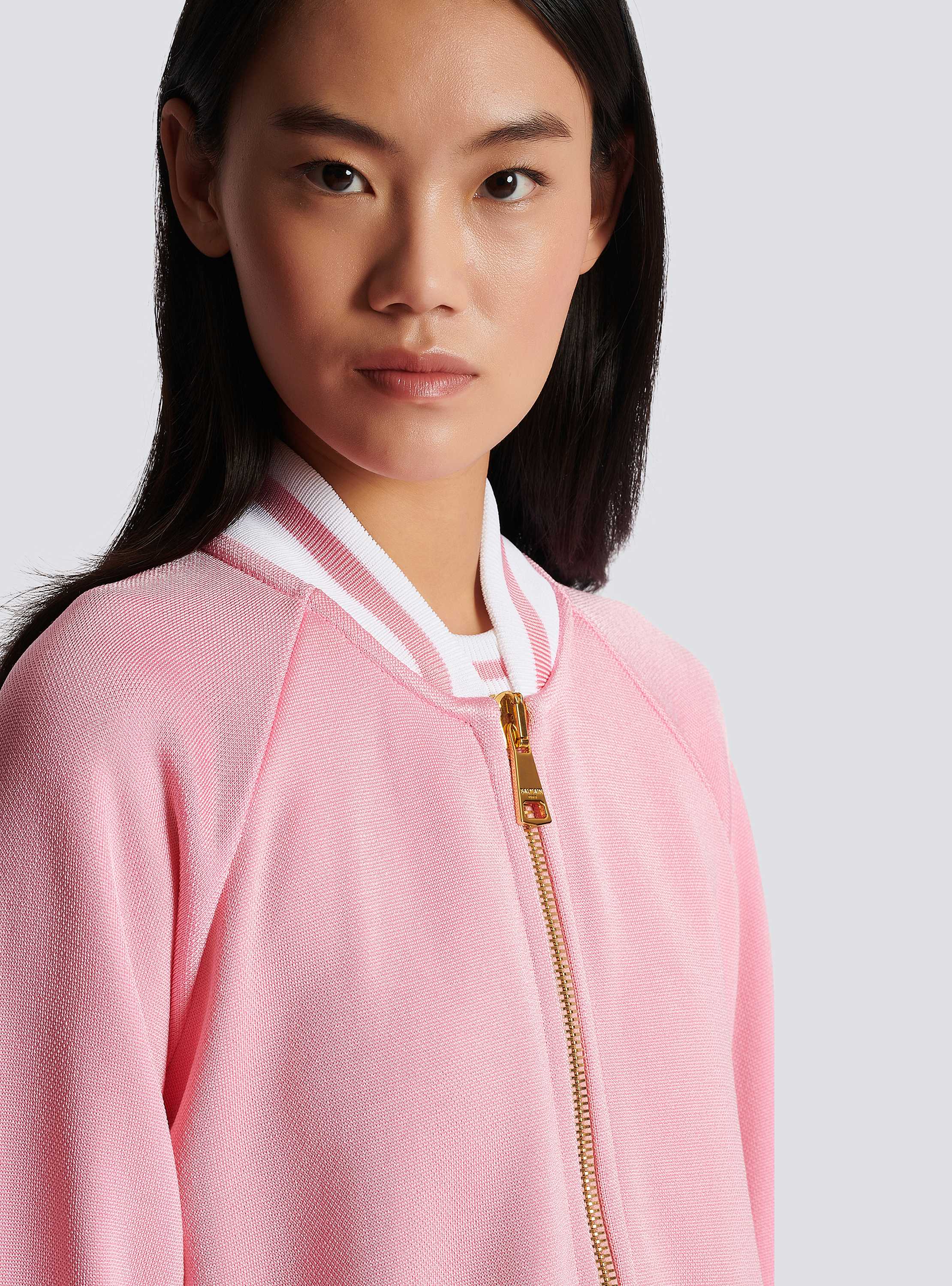 条纹细节网眼针织短款棒球服外套