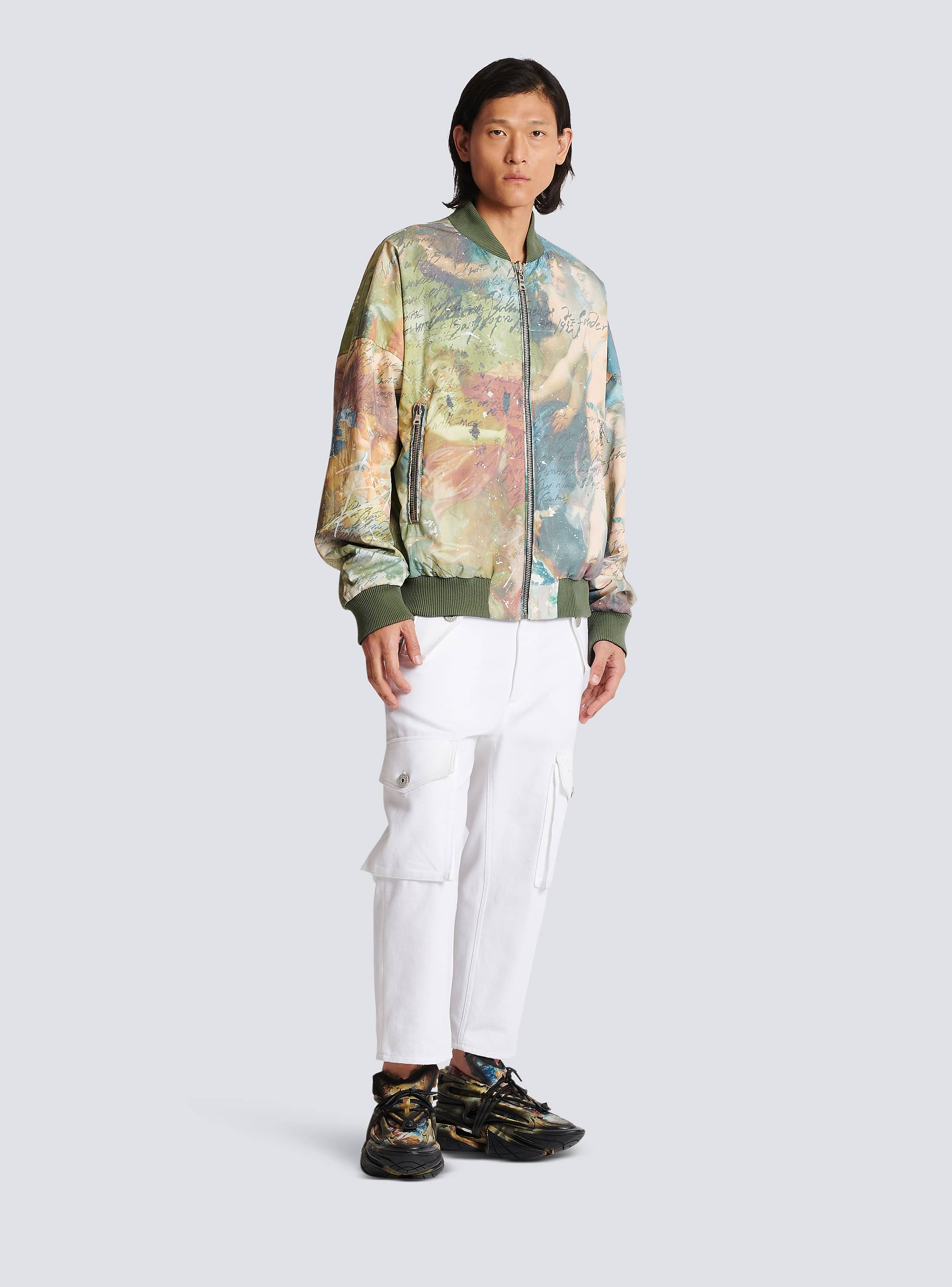 Sky print reversible bomber jacket