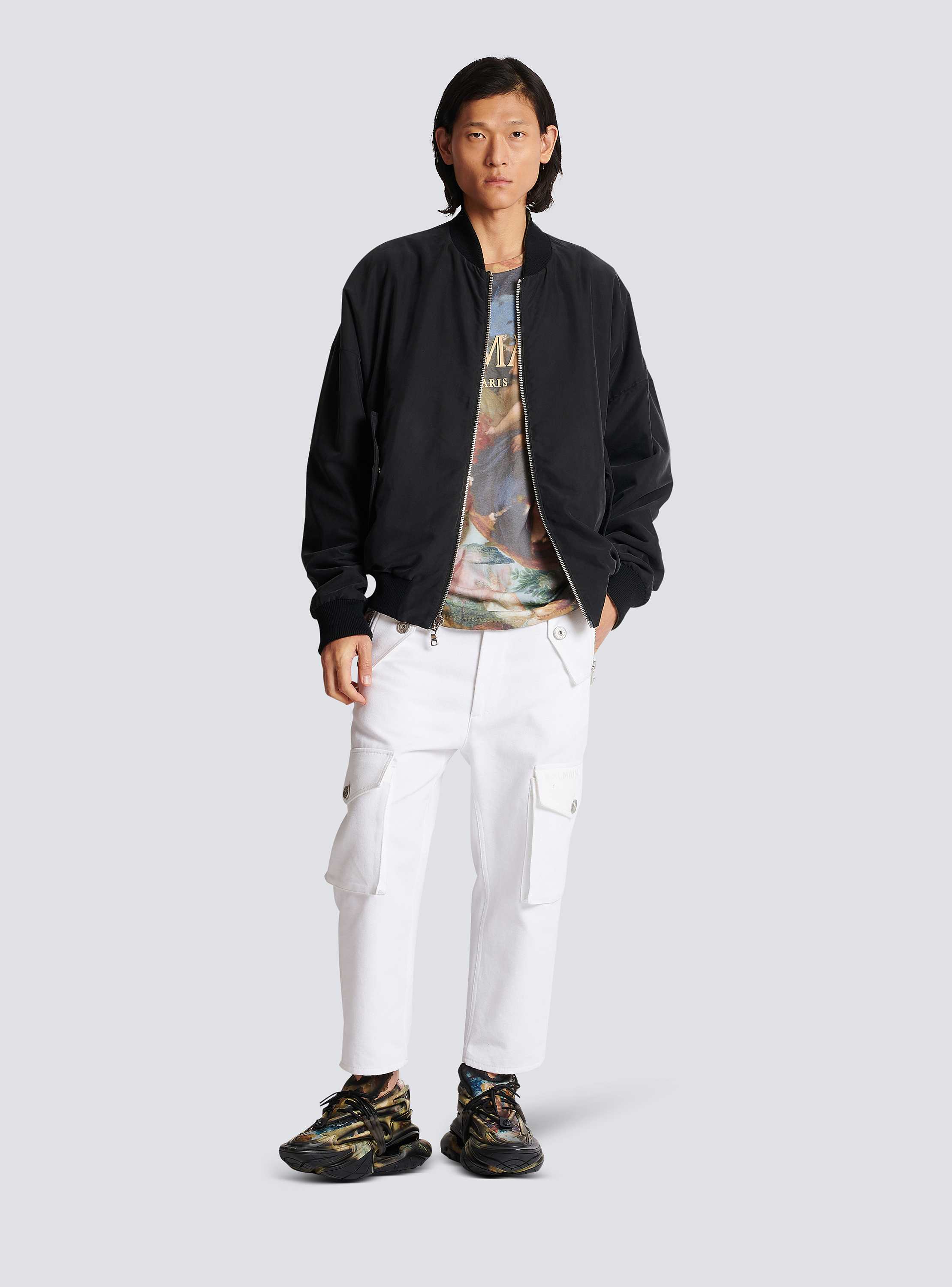 Sky print reversible bomber jacket