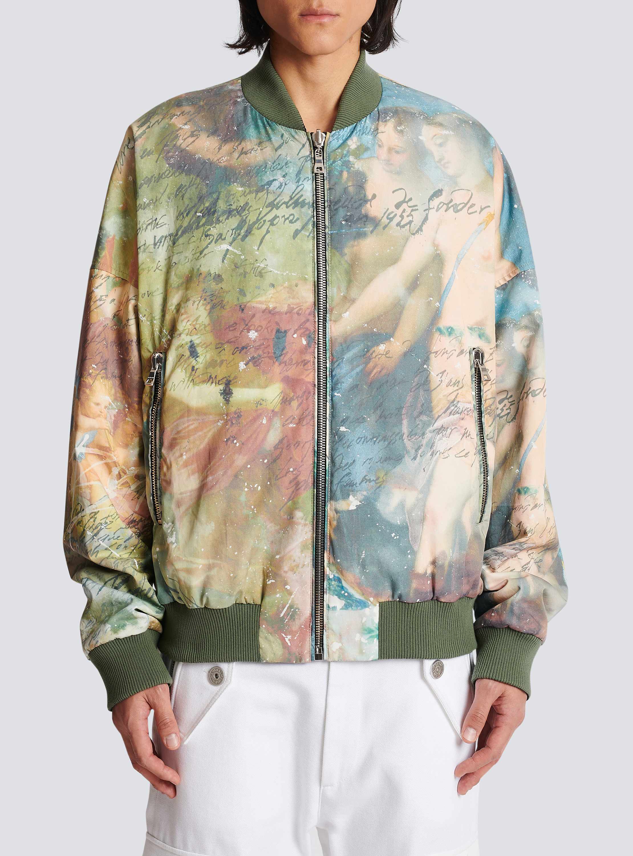 Sky print reversible bomber jacket