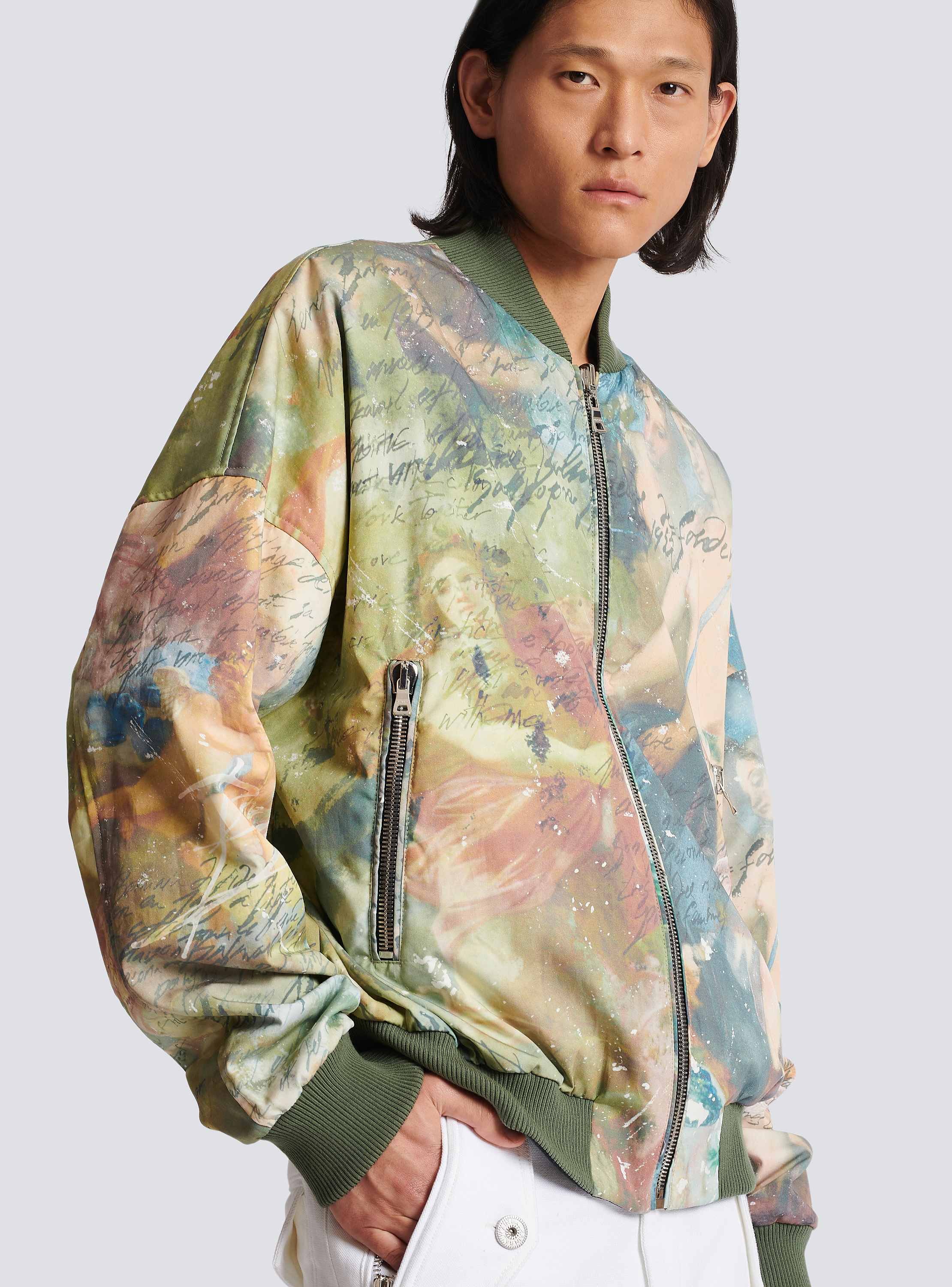 Sky print reversible bomber jacket