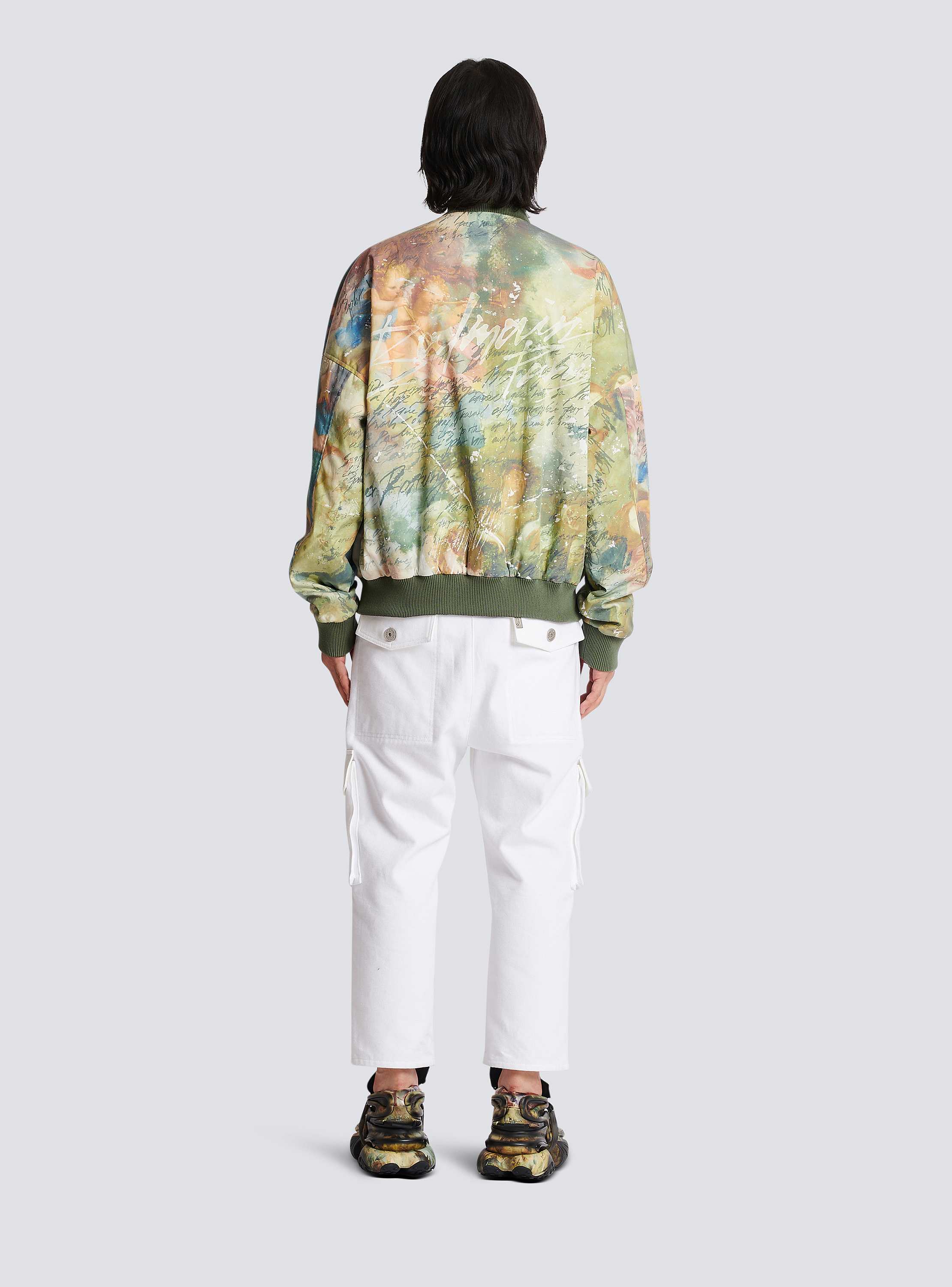 Sky print reversible bomber jacket