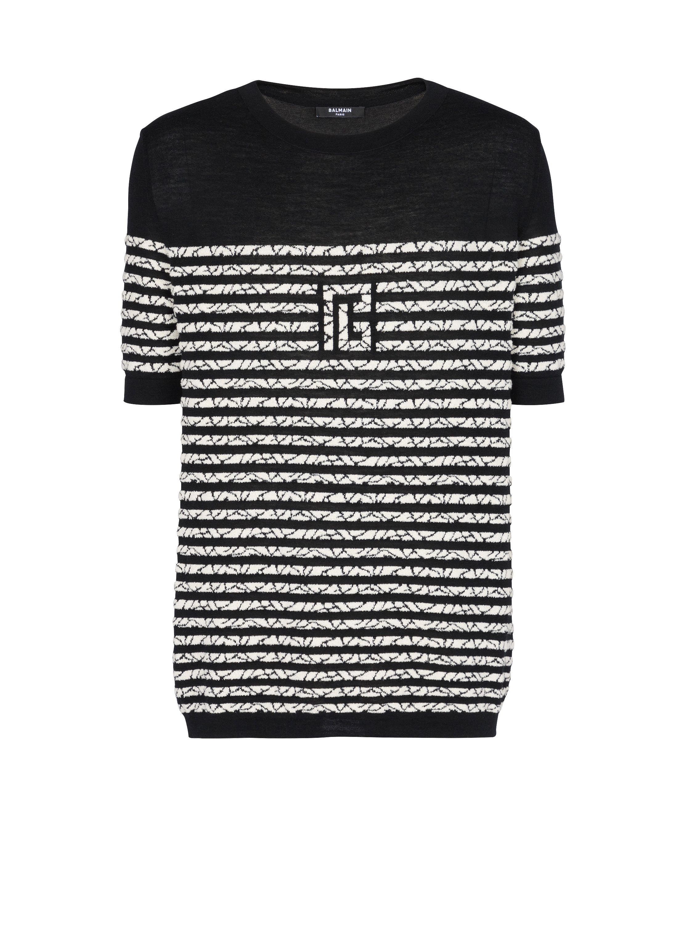 Wool T-shirt with marbled stripes