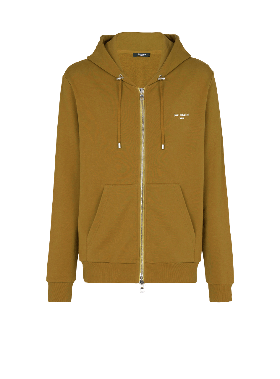 Cotton hoodie in eco-responsible cotton with flocked Balmain logo