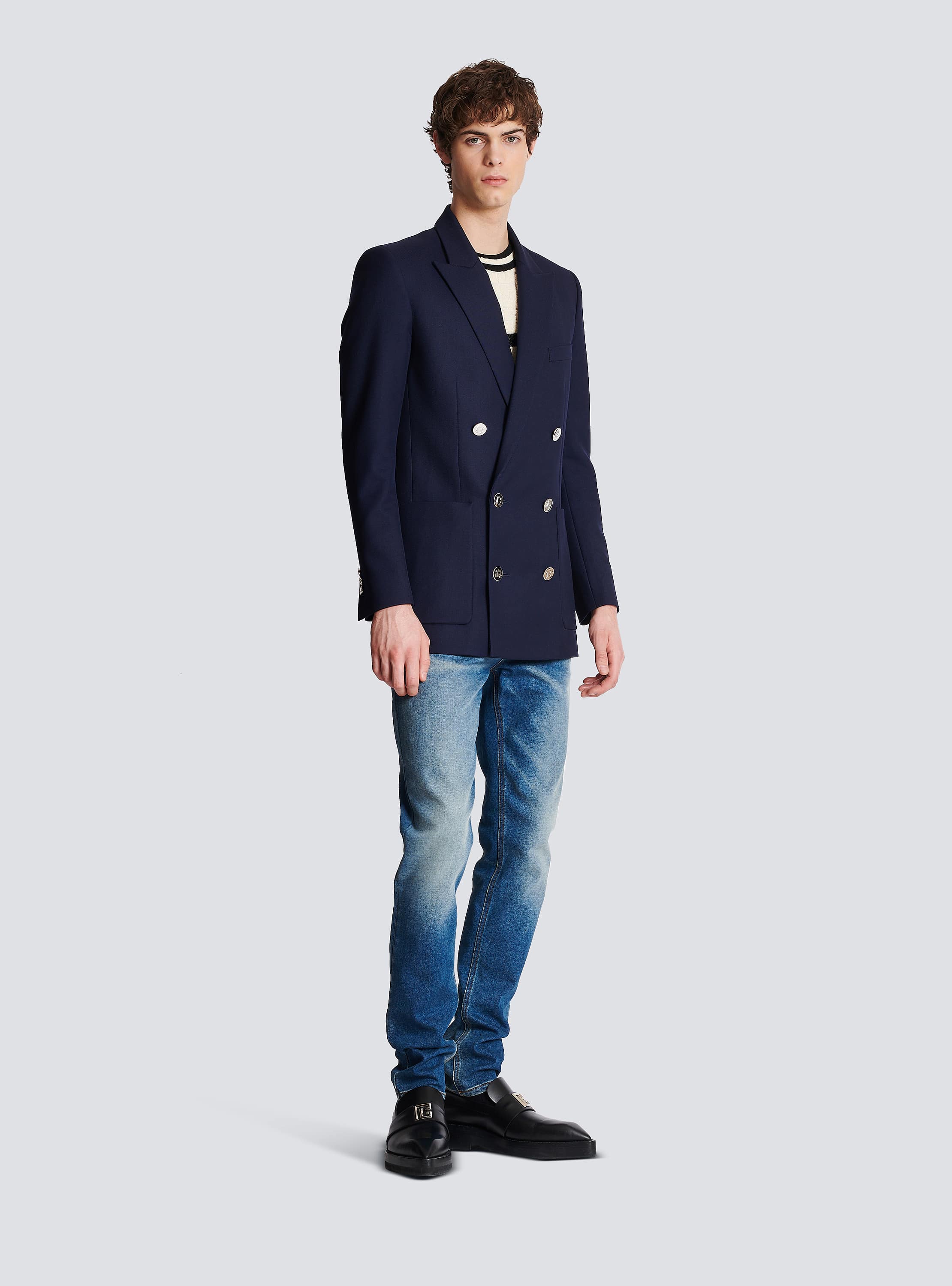 Abercrombie & Fitch Jacket M Navy Blazer Wool Cropped 3/4