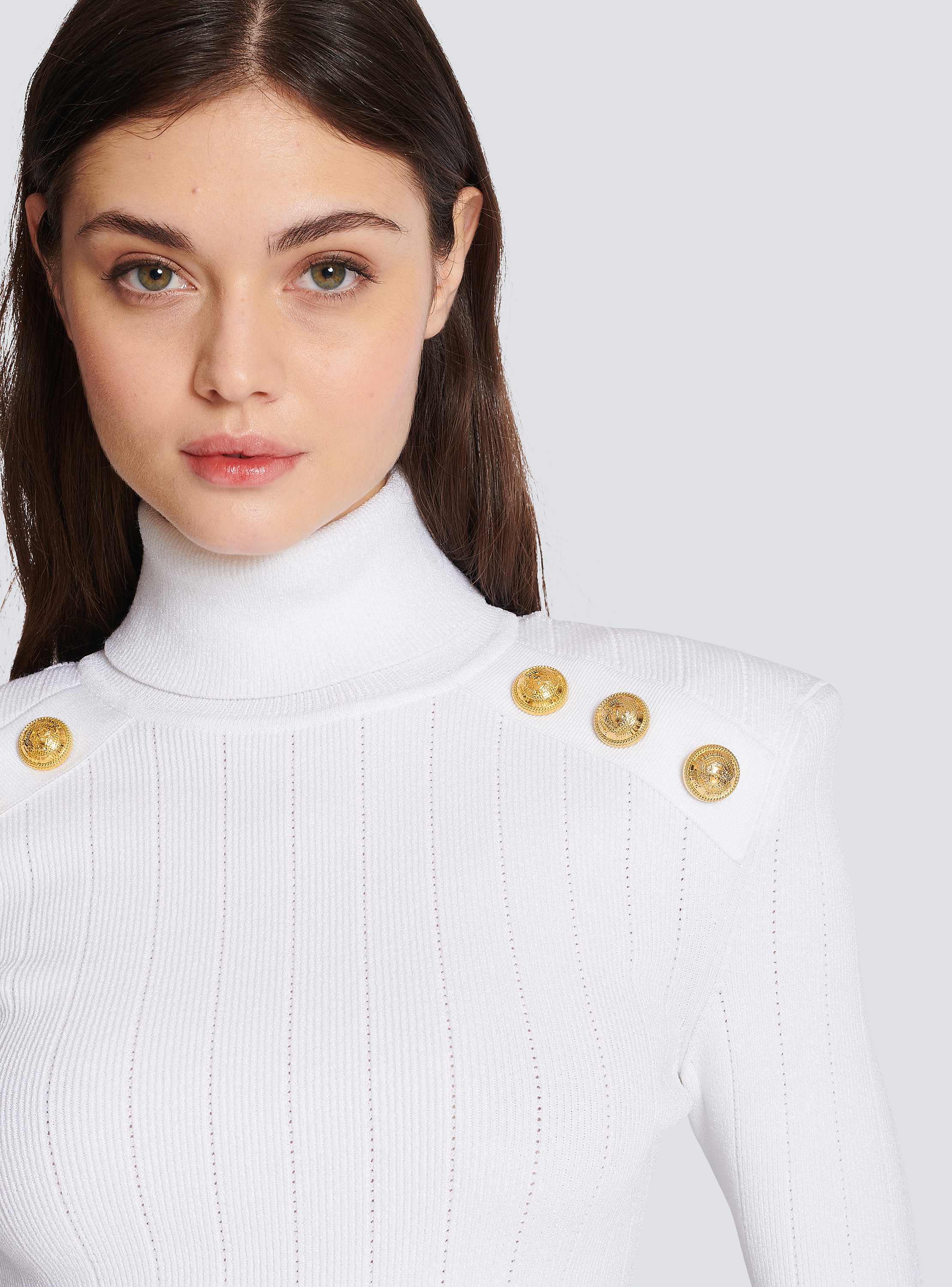 Knit jumper with gold buttons white - Women | BALMAIN