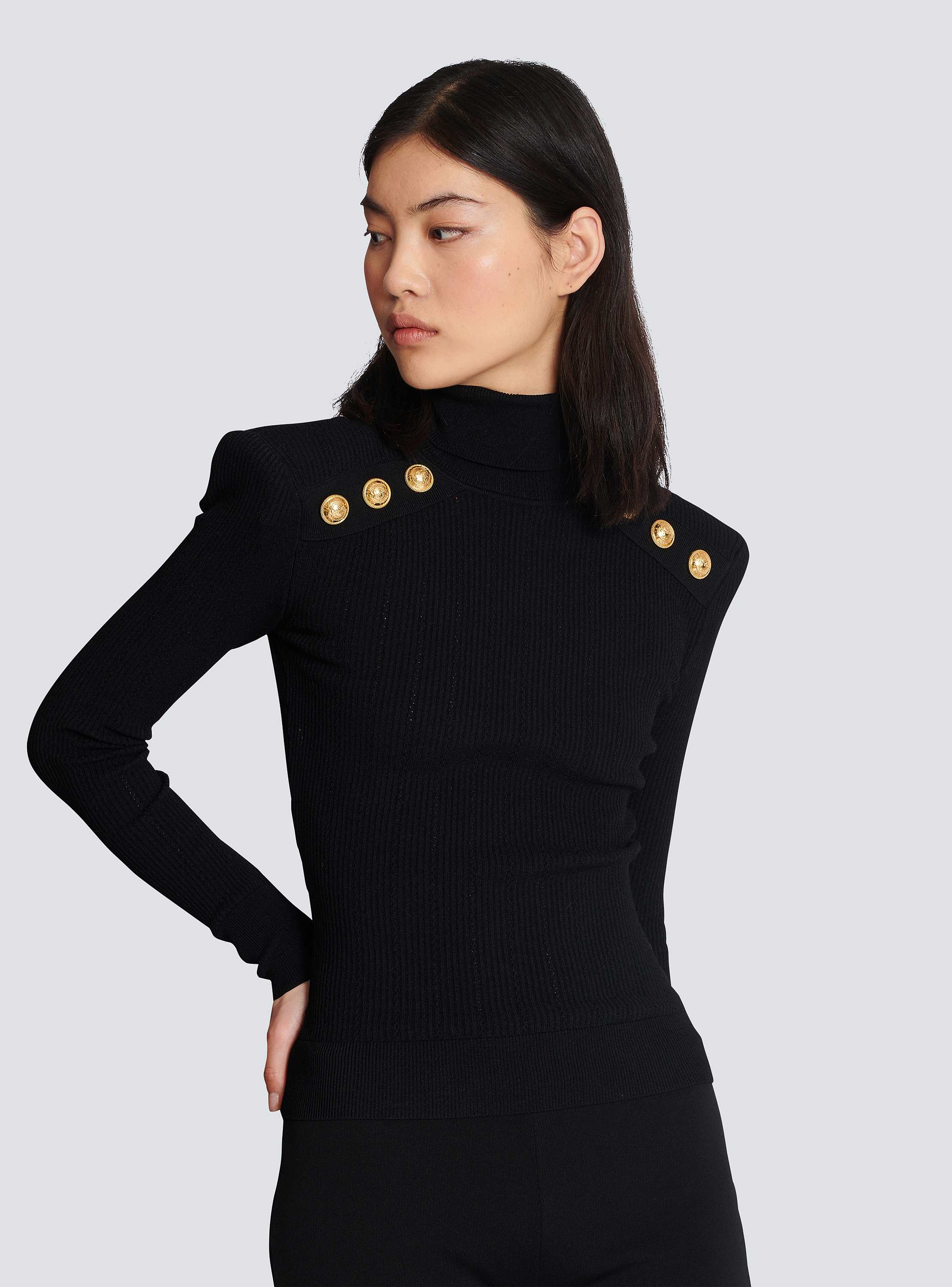 Knit jumper with gold buttons black - Women | BALMAIN Knit jumper with gold buttons black - Women | BALMAIN