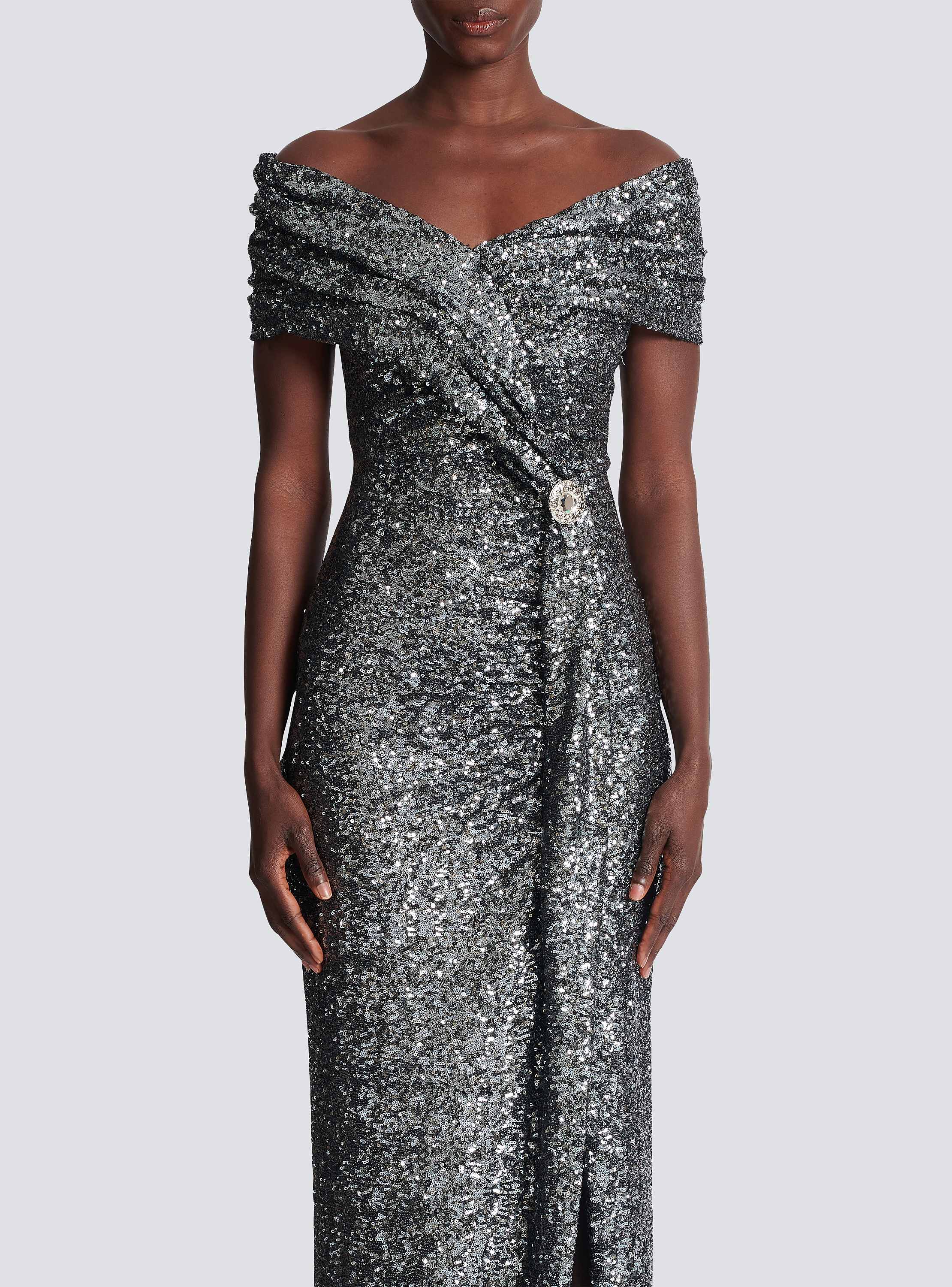 Long draped sequin dress
