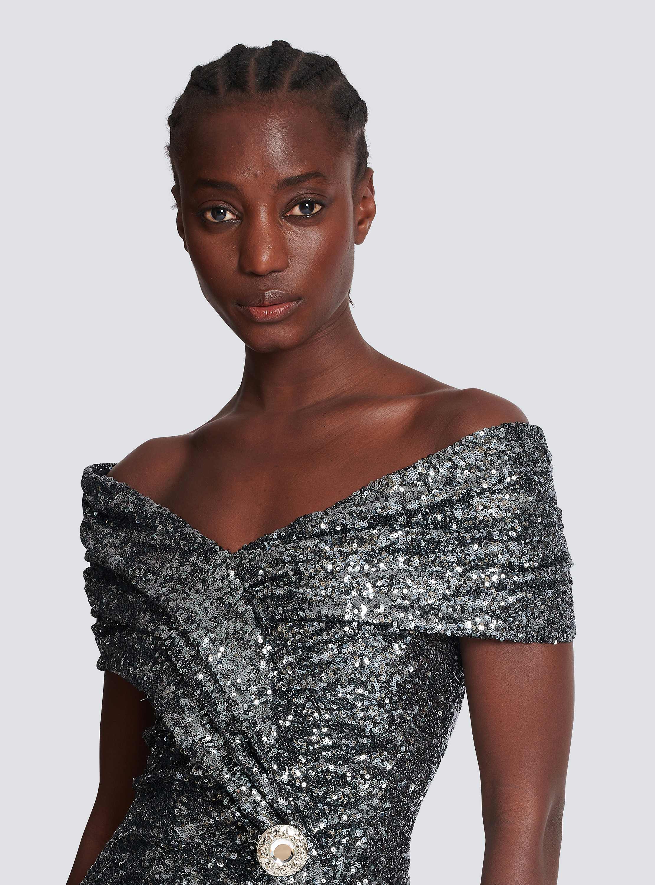 Long draped sequin dress