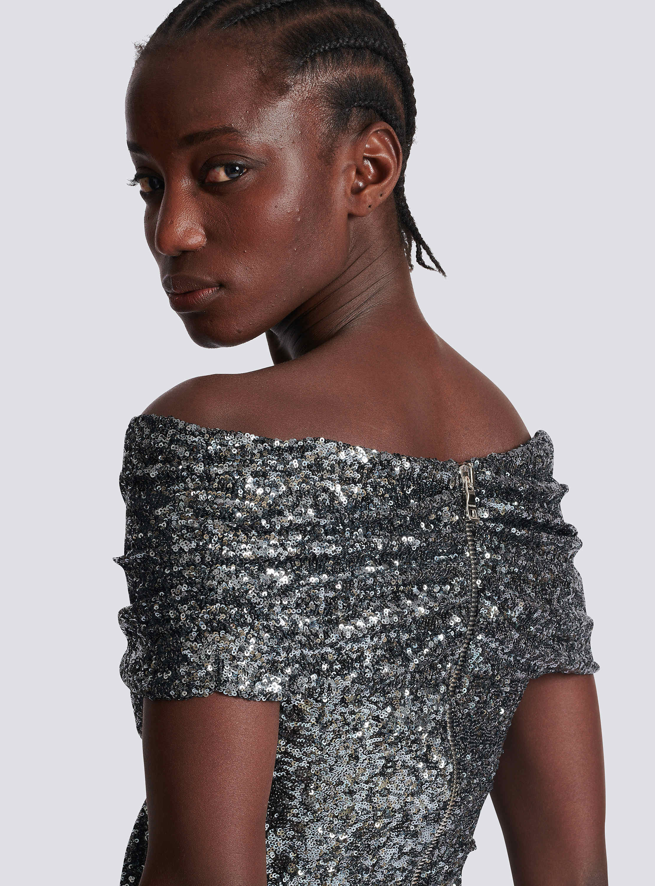 Long draped sequin dress