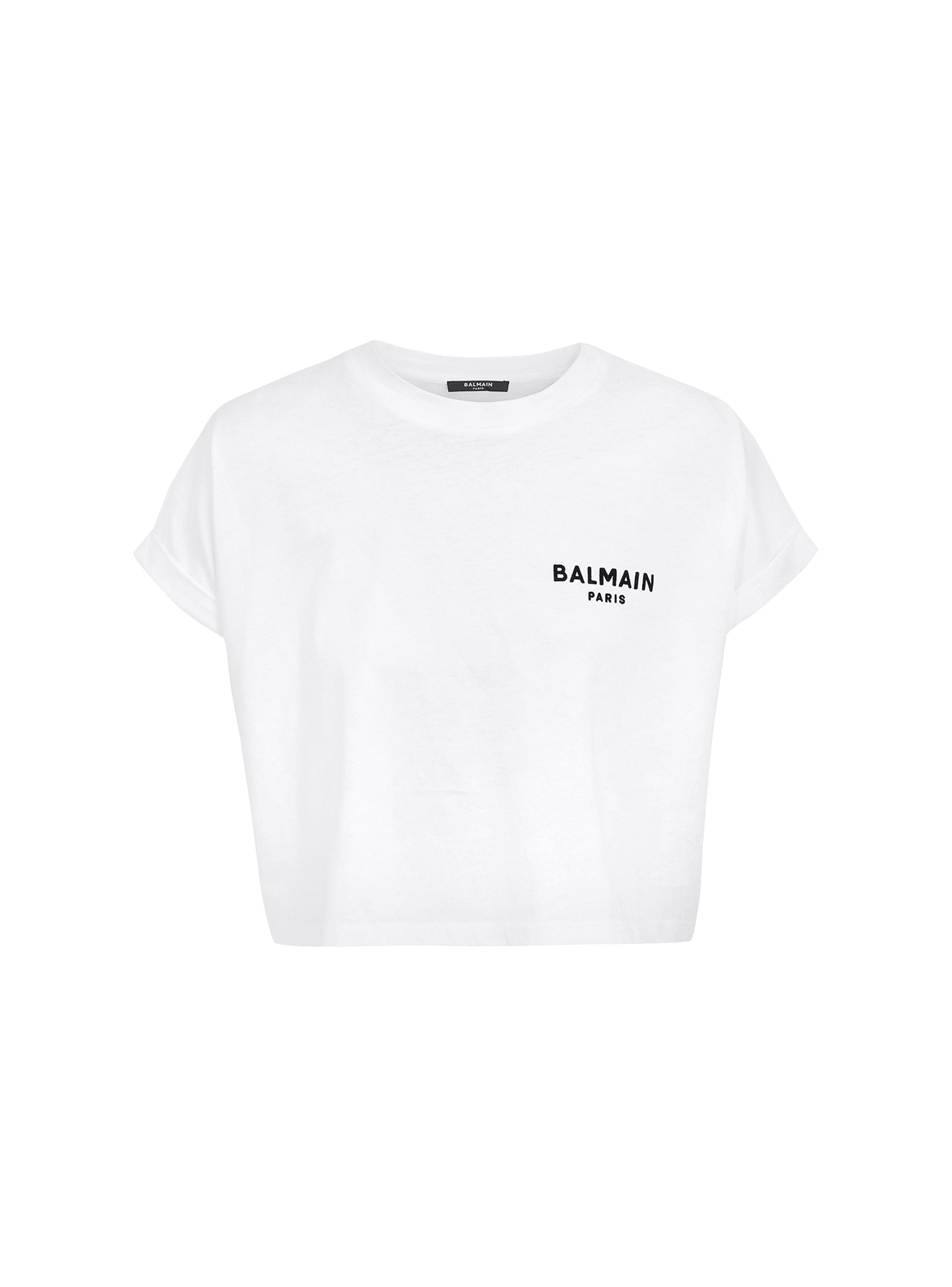 Flocked Balmain Paris cropped T-Shirt