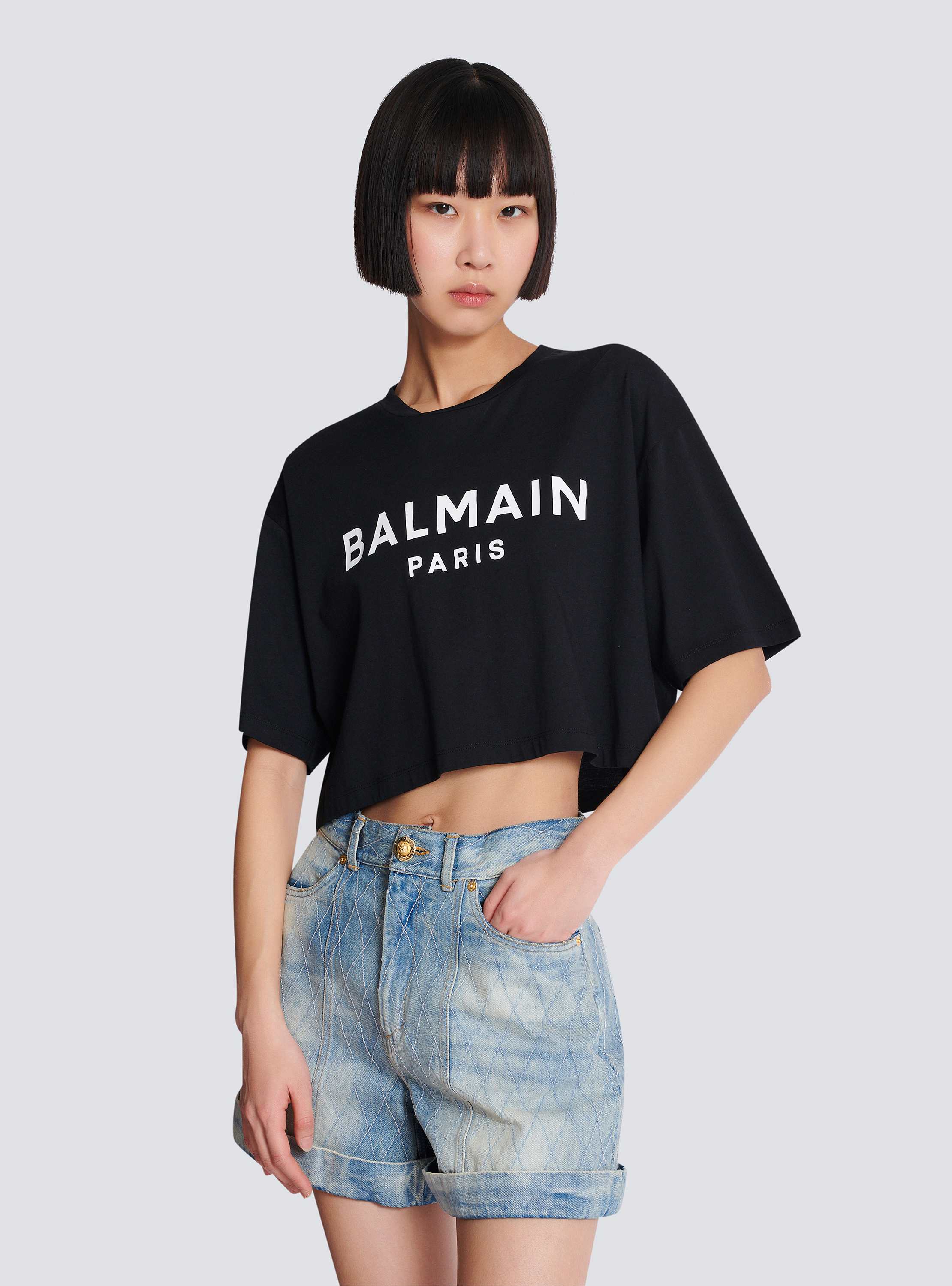 【関税込み】Balmain ブラック Paris Print Tシャツ T-shirt with Balmain Paris print - Women | BALMAIN