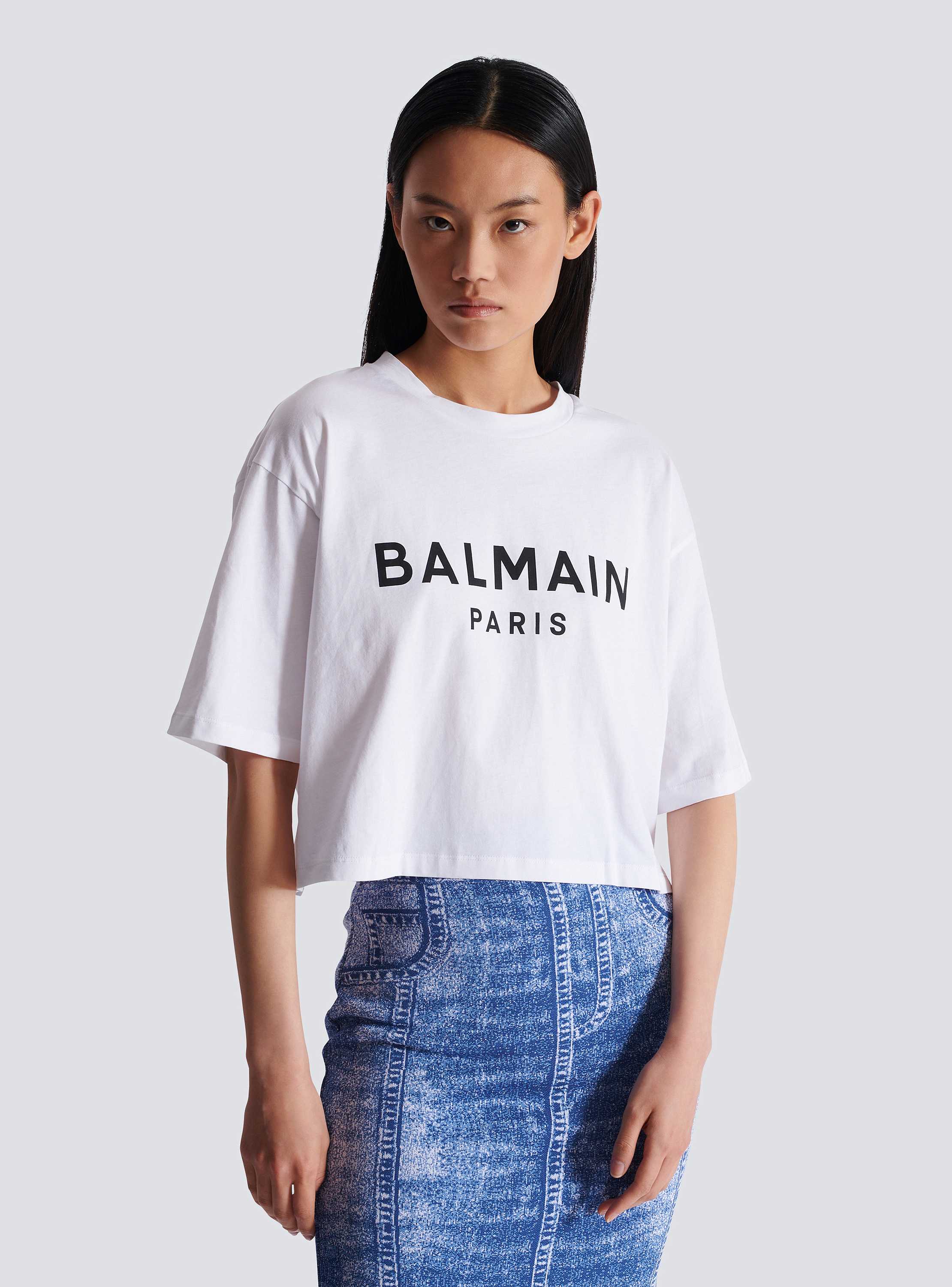 BALMAIN Floral Print Distressed T shirt Grey 36 | PLAYFUL