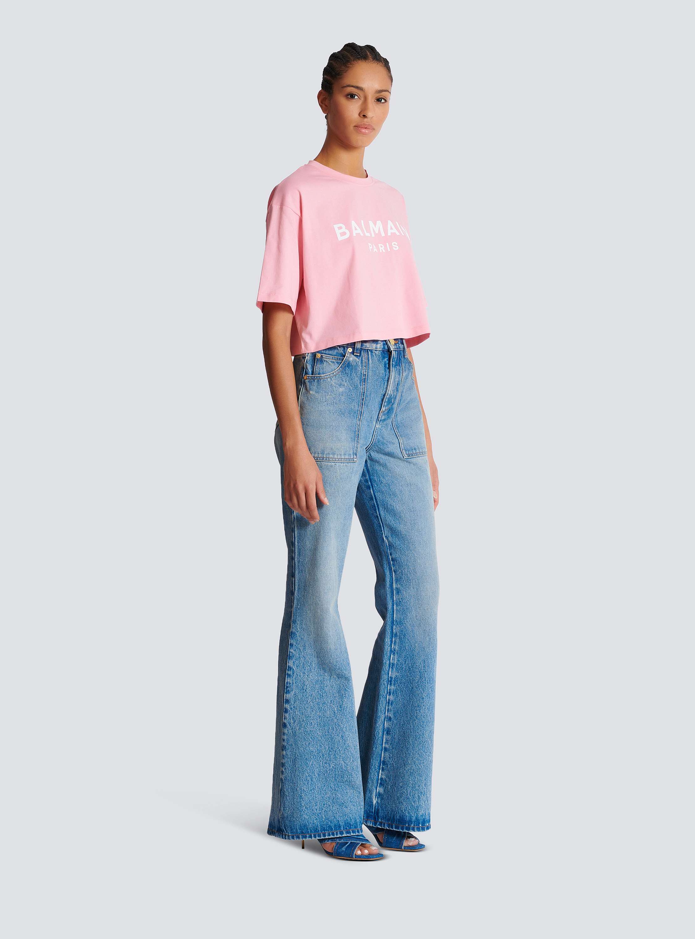 T-shirt with Balmain Paris print pink - Women | BALMAIN