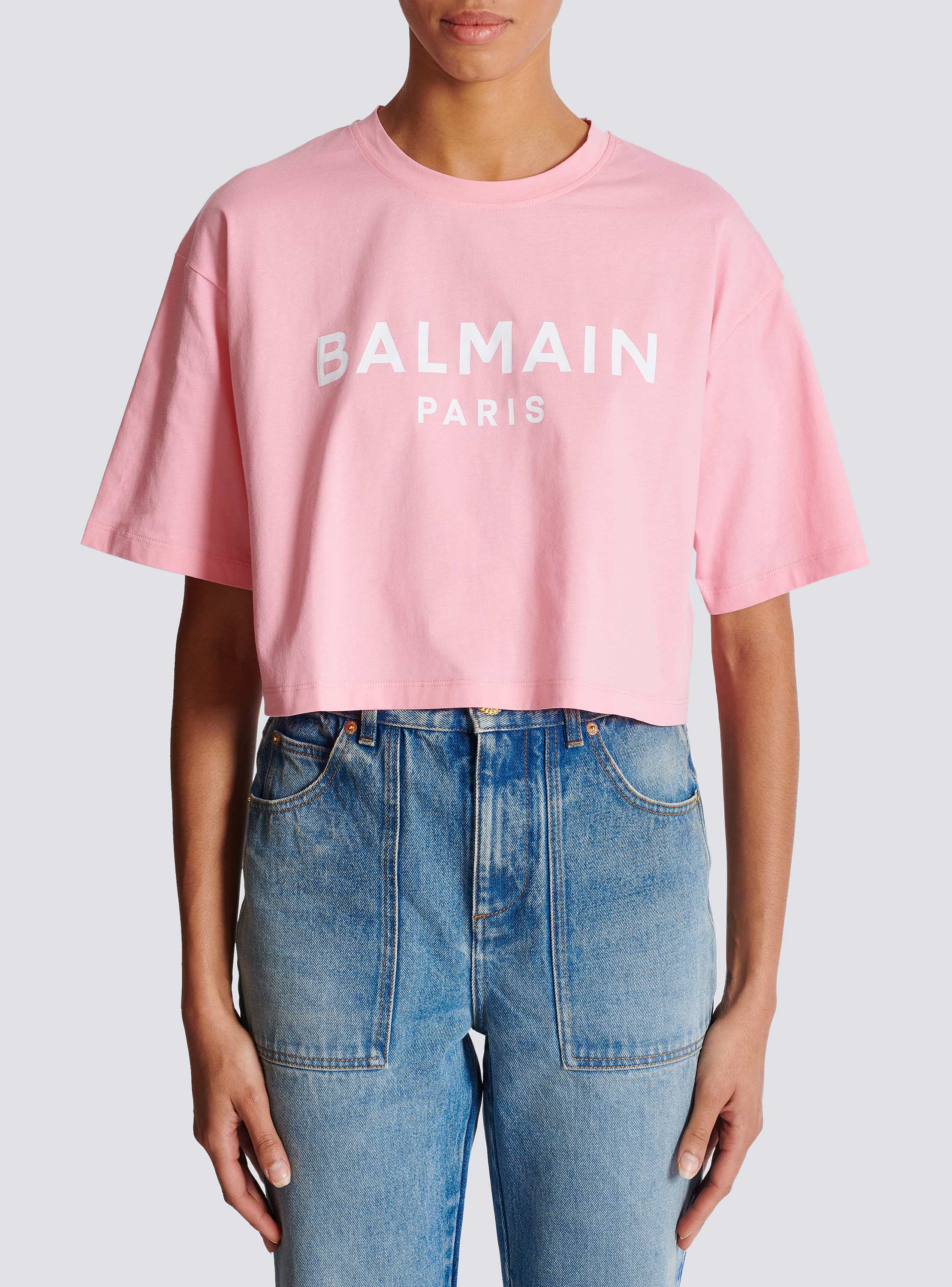 T-shirt with Balmain Paris print pink - Women | BALMAIN