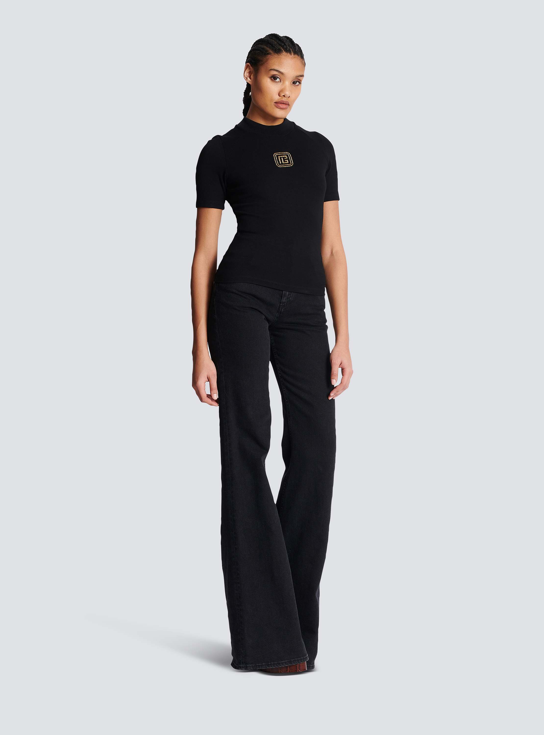 【関税込み】Balmain ブラック PB Embroidered Tシャツ Balmain Signature embroidered T-shirt black - Men | BALMAIN