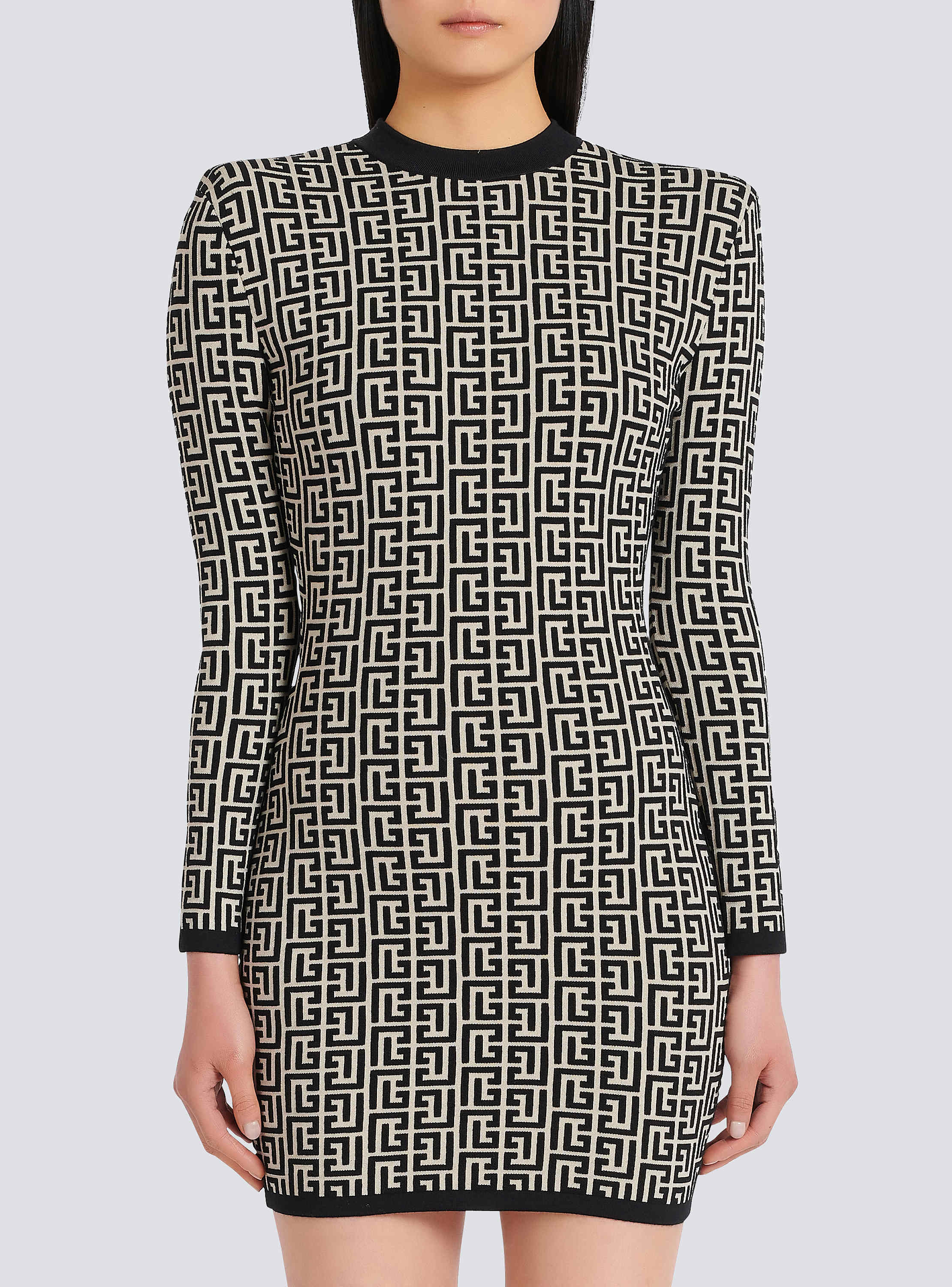 Short bicolor jacquard dress with Balmain monogram black