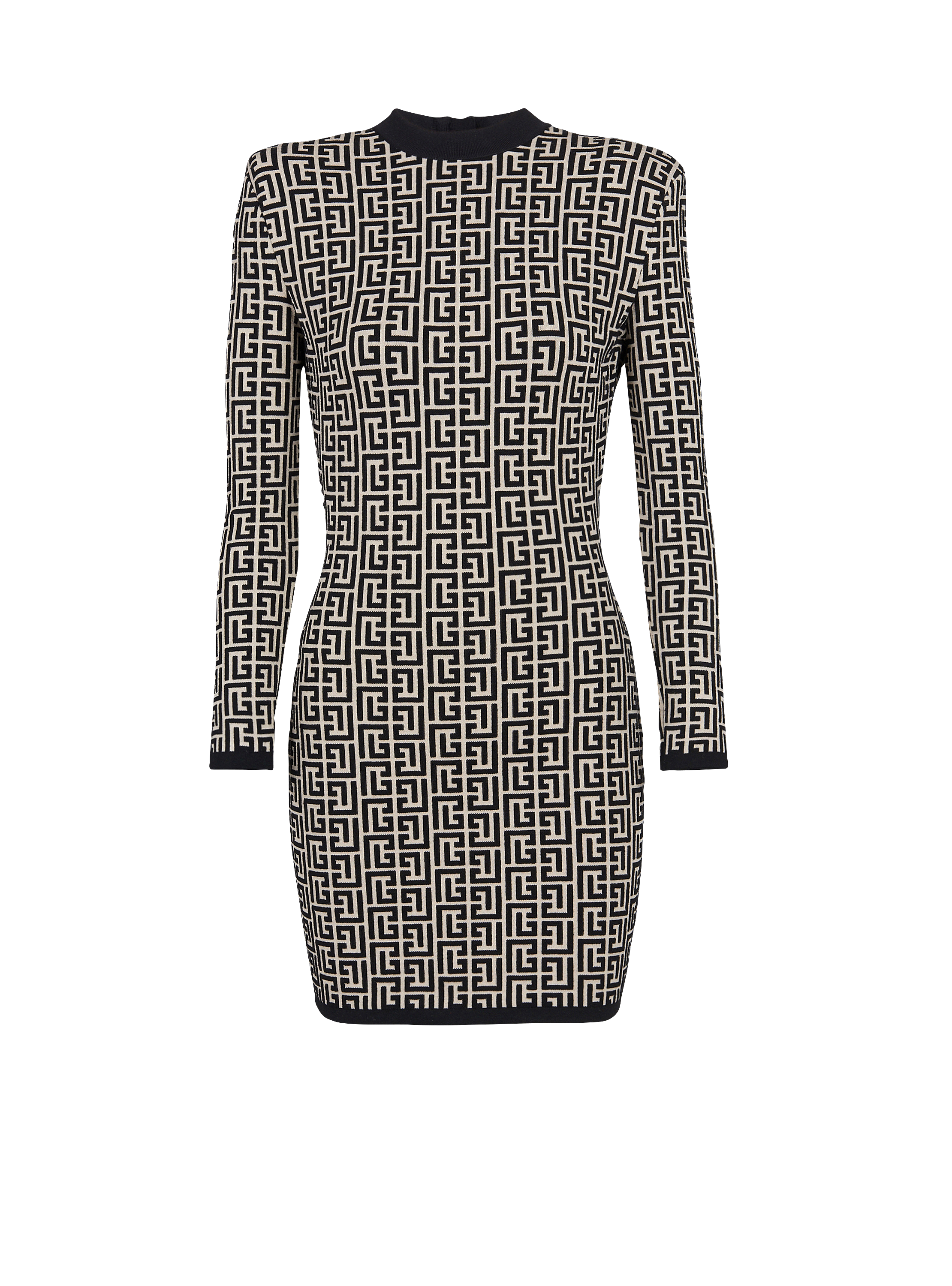 Short bicolor jacquard dress with Balmain monogram
