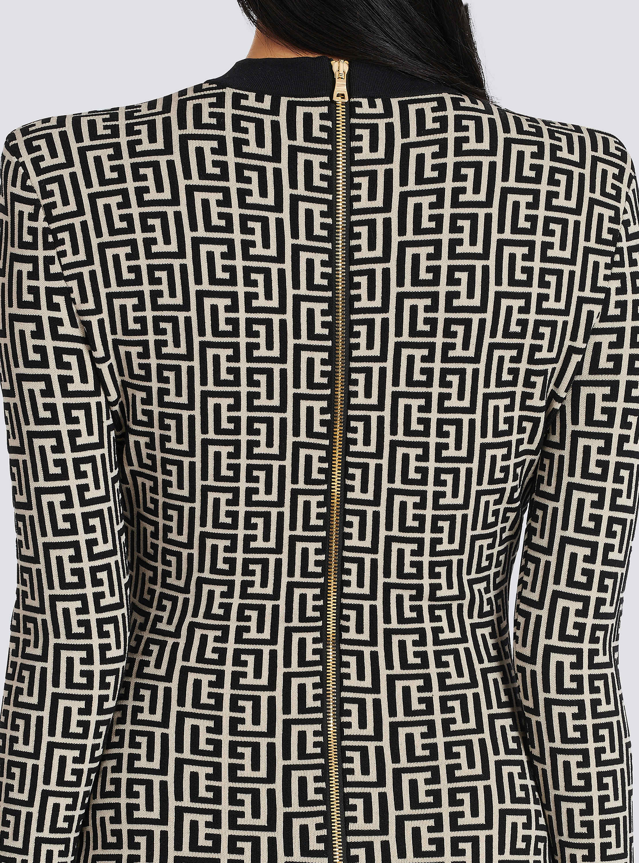 Short bicolor jacquard dress with Balmain monogram black