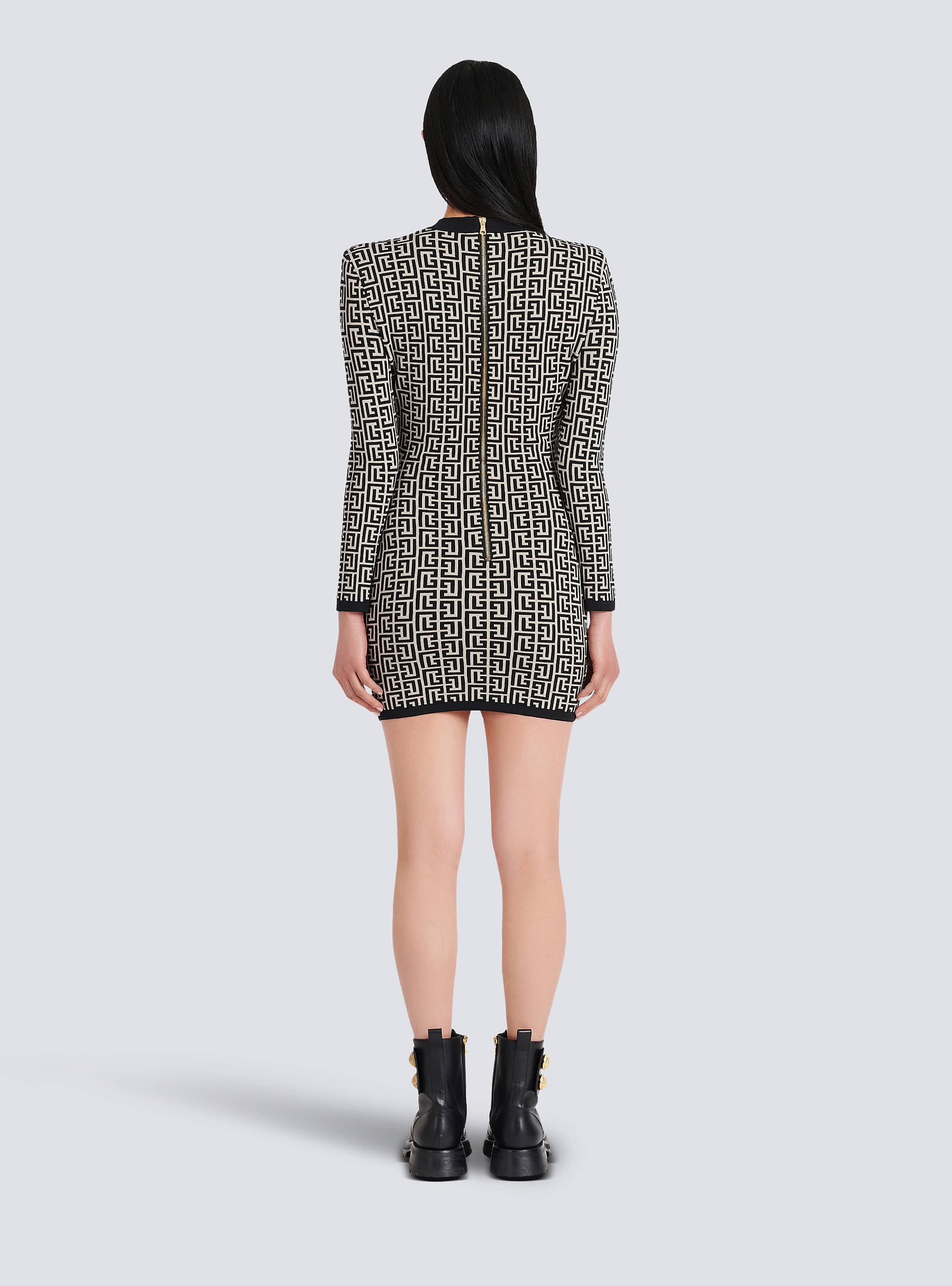 Short bicolor jacquard dress with Balmain monogram black