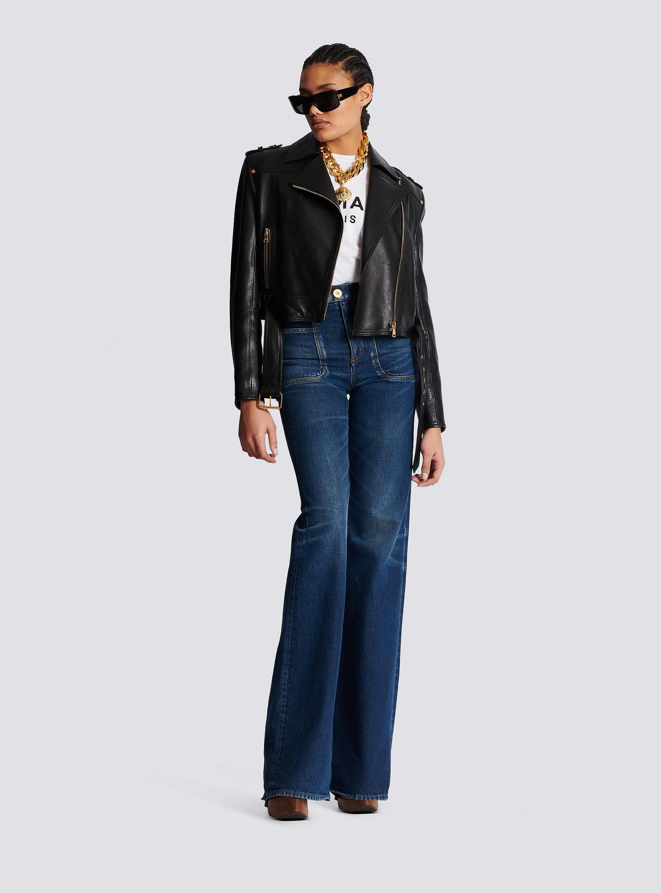 【レビューを書けば送料当店負担】 Short leather biker jacket - Women | BALMAIN ジャケット・アウター