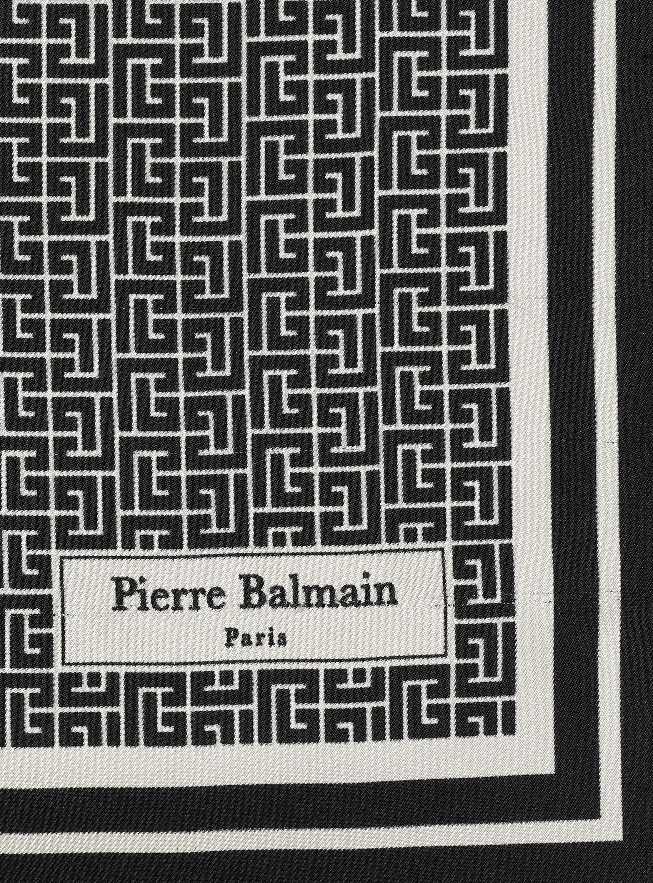 Square silk scarf with monogram print black - Women | BALMAIN Square silk scarf with monogram print black - Women | BALMAIN