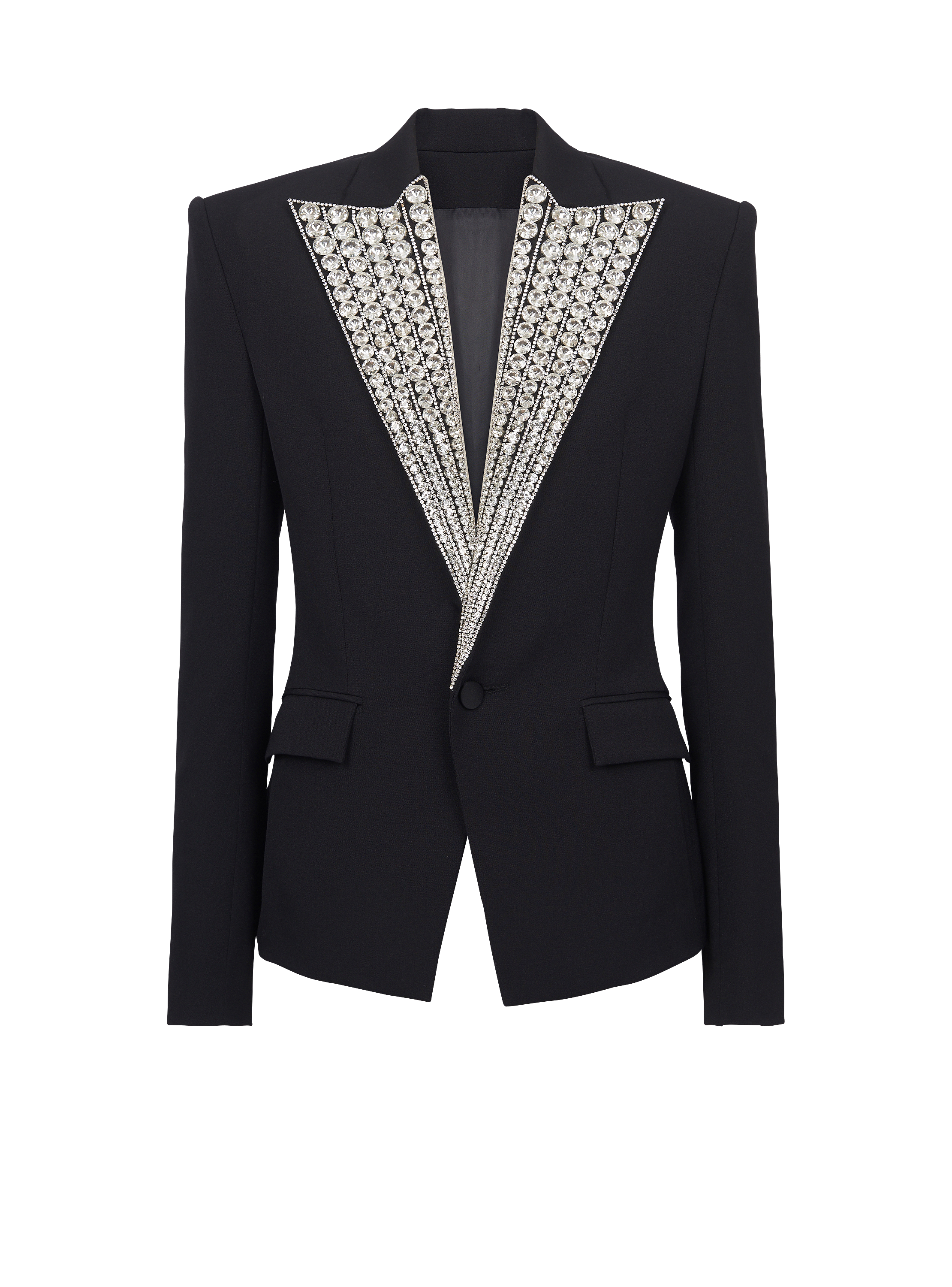 Jacket with crystal-embellished collar